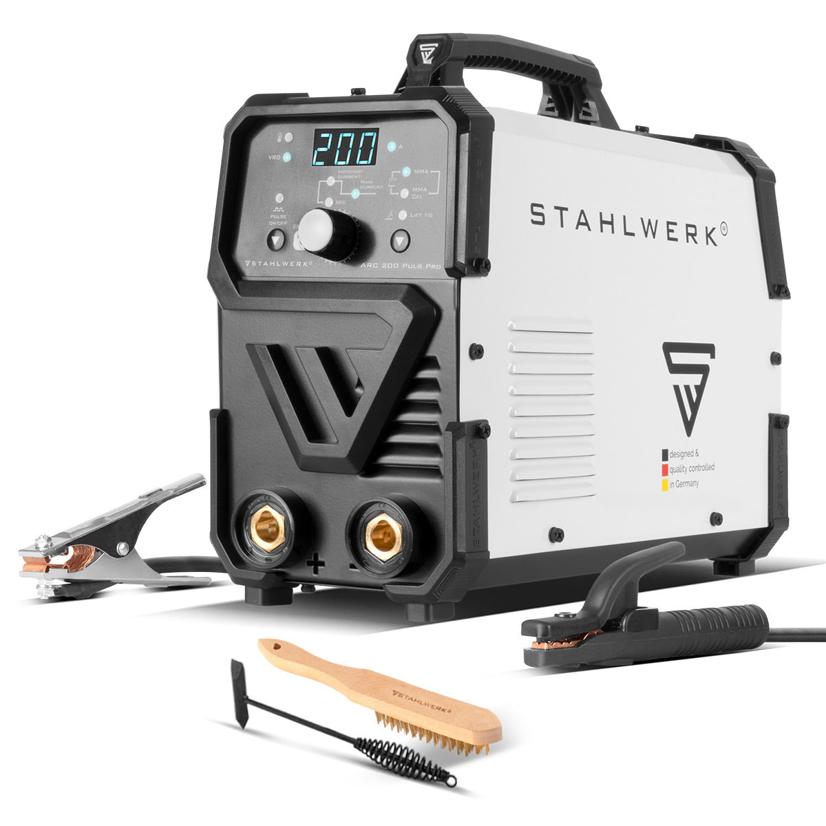 STAHLWERK ARC 200 Puls Pro electrode welding machine, compact MMA | E-hand | Lift-TIG inverter with 200 amps, IGBT technology and pulse function