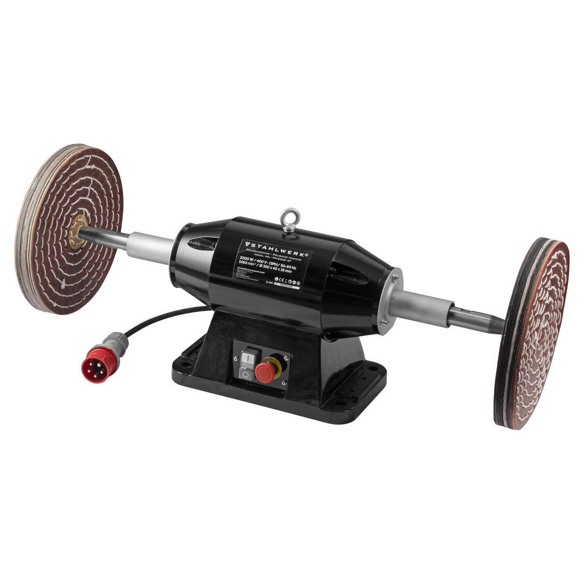 Pulidora de mesa de trabajo STAHLWERK PM-2200 ST de calidad industrial con 2200 W y 1450 revoluciones por minuto para piezas y componentes metálicos