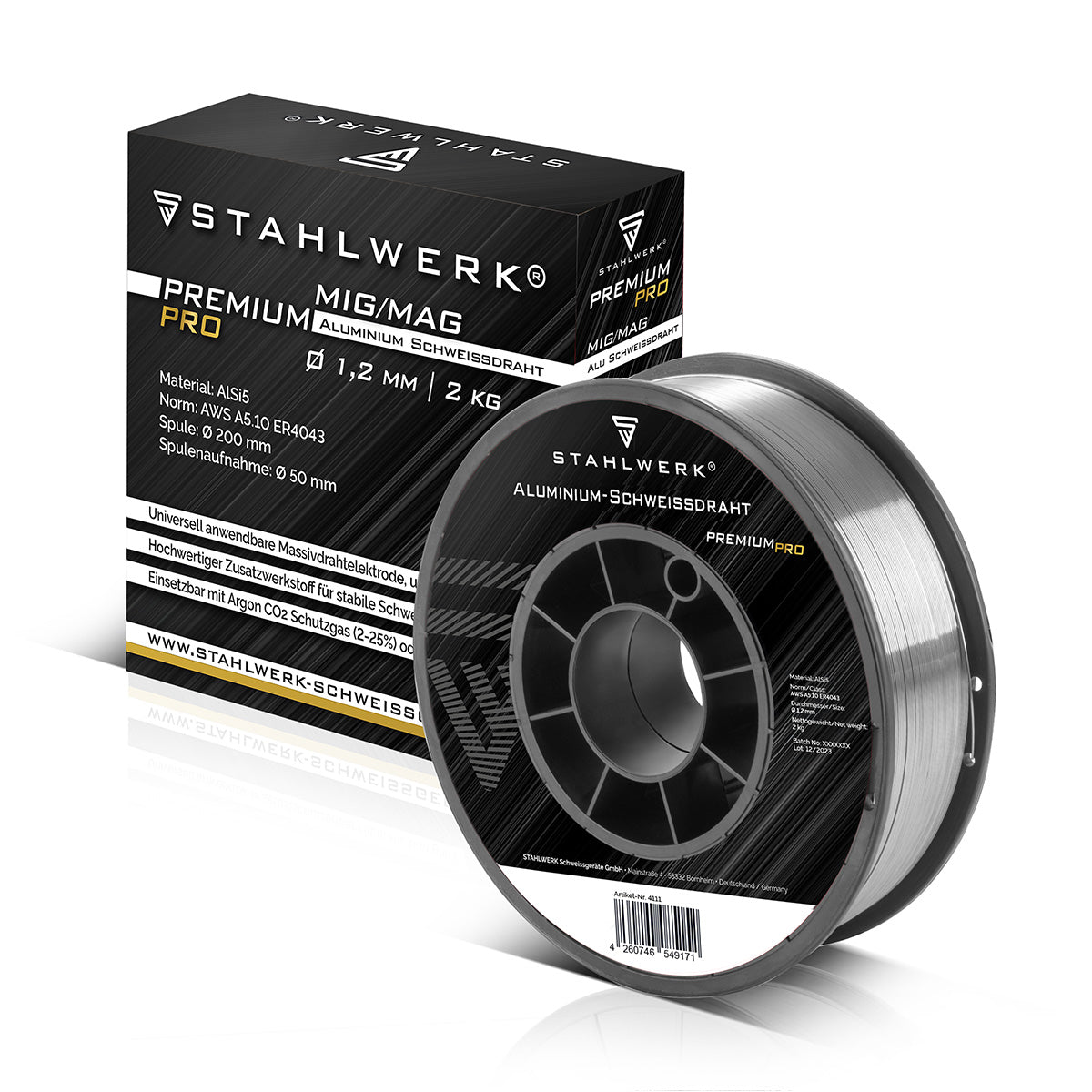 STAHLWERK MIG MAG Premium aluminum welding wire / wire roll ER4043 Si5 1.2 mm S200/D200 2 kg for aluminum welding work with inert gas