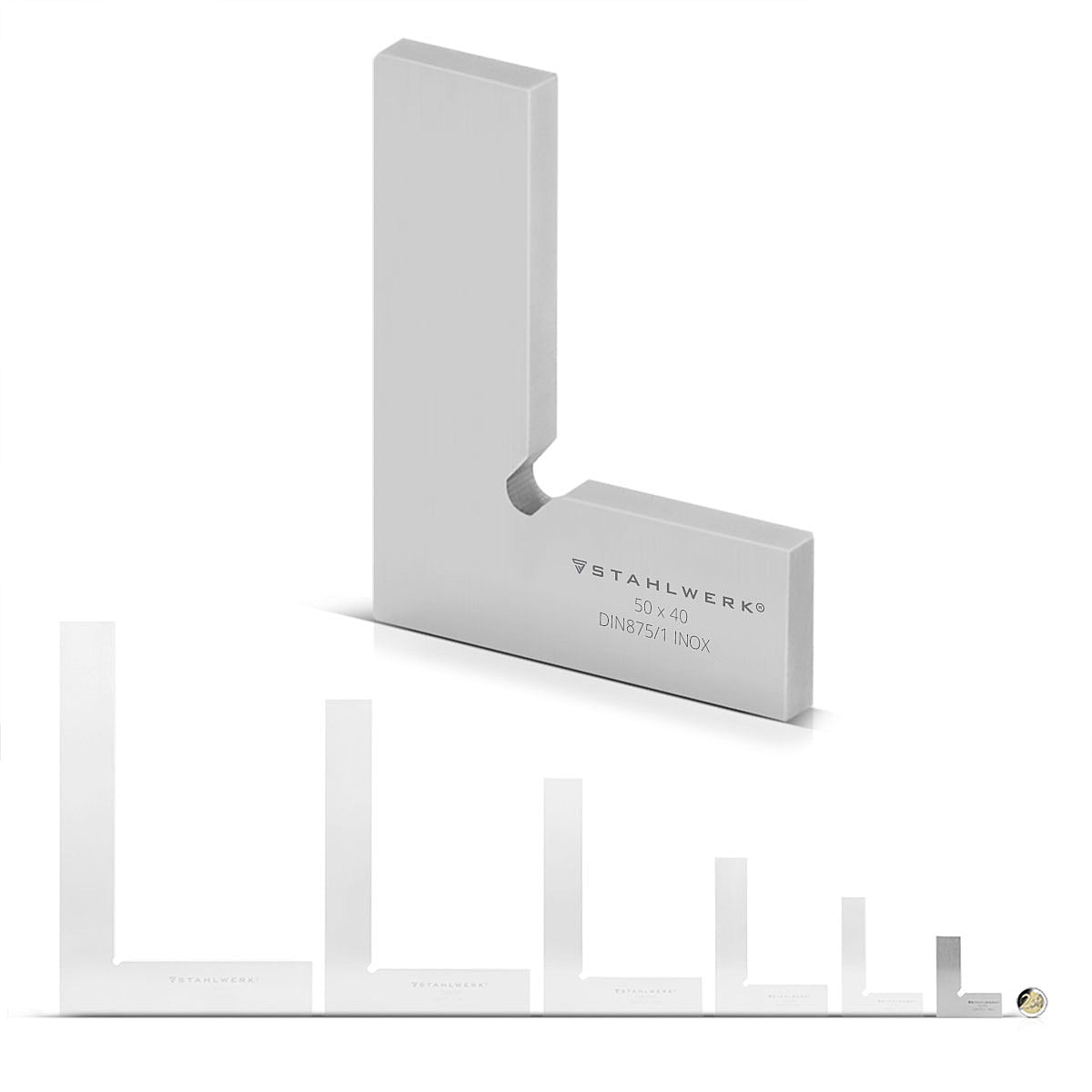 STAHLWERK ángulo plano 90° 50 x 40 mm DIN 875/1 ángulo de control / escuadra de cerrajería / escuadra de tope / escuadra de precisión de acero inoxidable