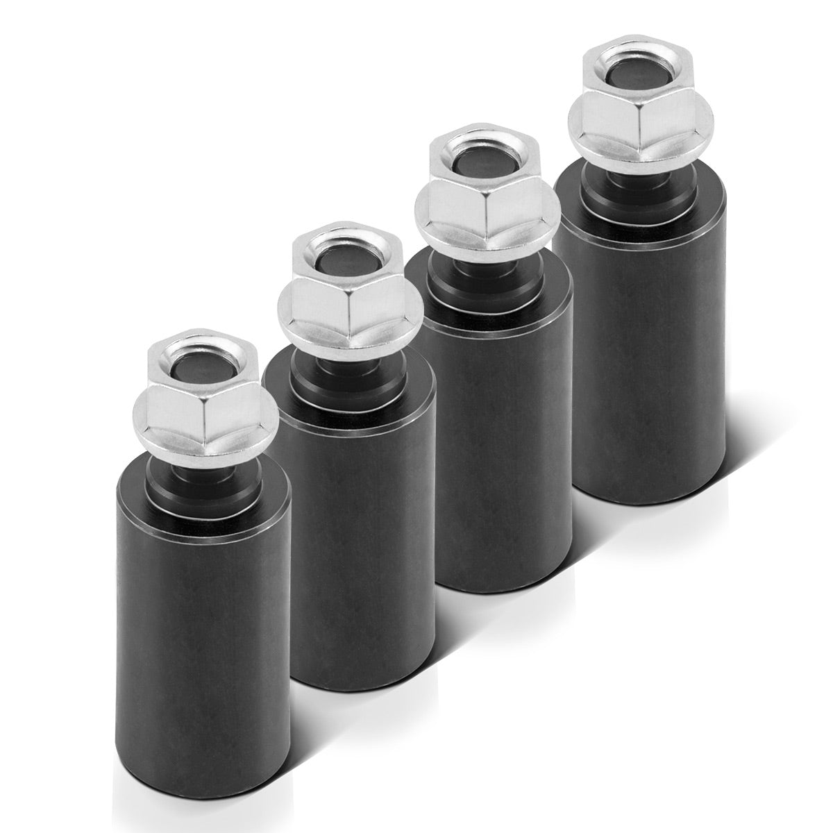 Pernos de tope STAHLWERK con protección contra despegue 25 x 50 mm con rosca M 12 para mesas de soldadura con sistema de orificios D16 - práctico juego de 4