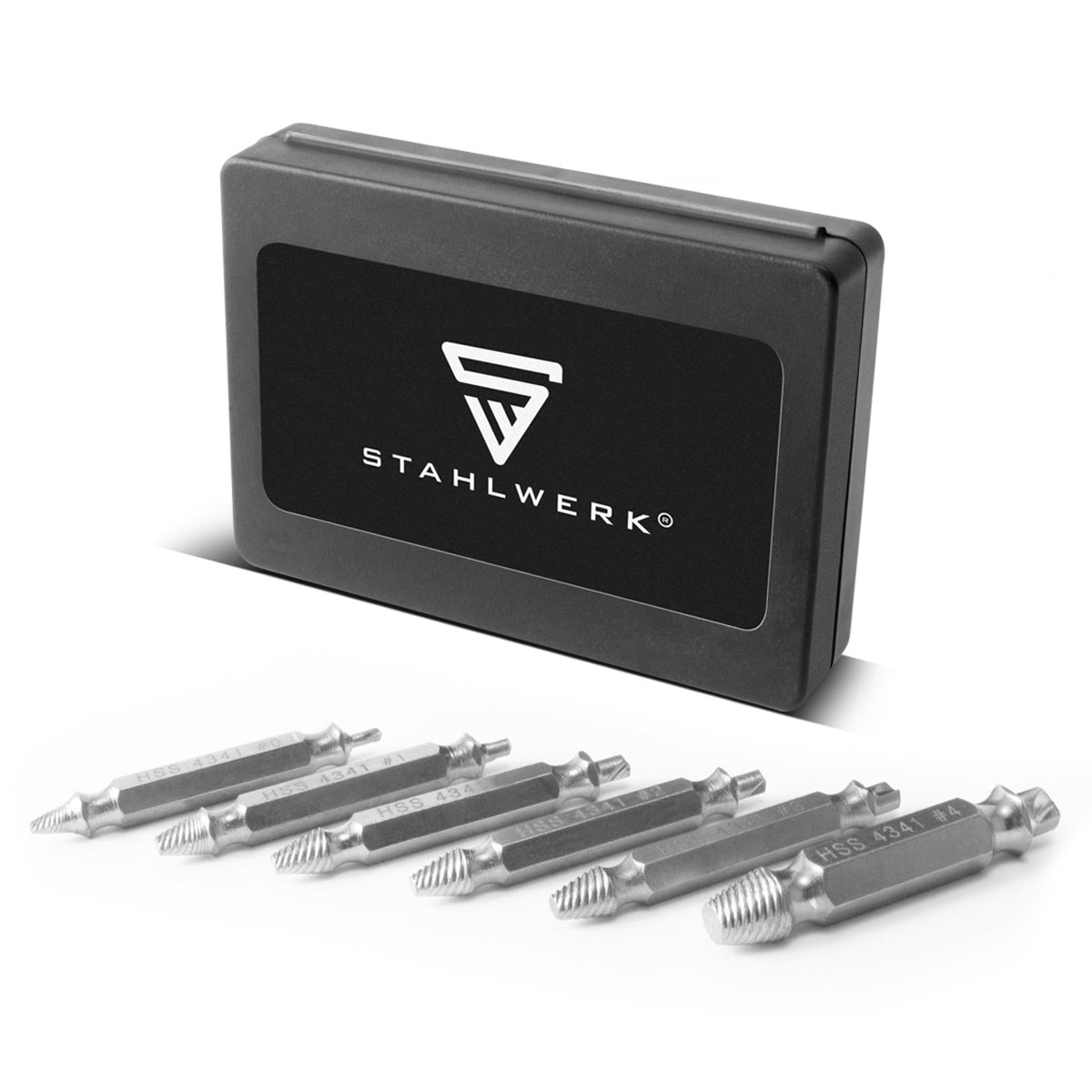 STAHLWERK left-hand extractor / screw remover / damaged screw extractor set of 6 / hardened HSS 4341 steel