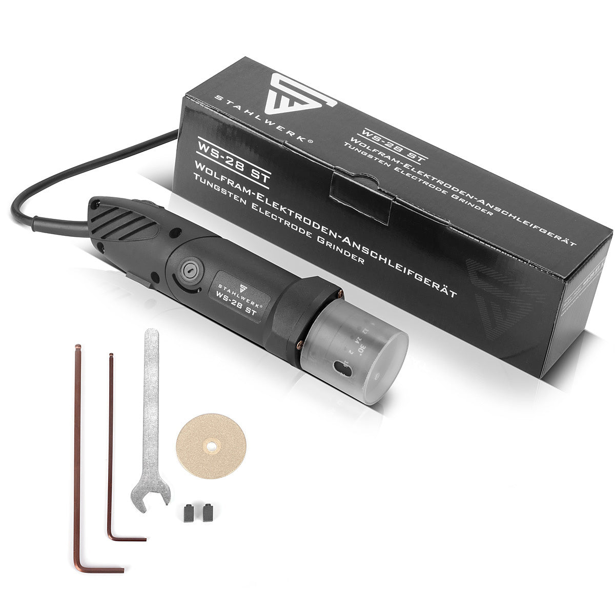 STAHLWERK tungsten grinder WS-28 ST with 280 W and 800 - 28,000 rpm TIG electrode grinder | Tungsten grinder | Electrode sharpener for sharpening 1.0 - 4.0 mm tungsten electrodes