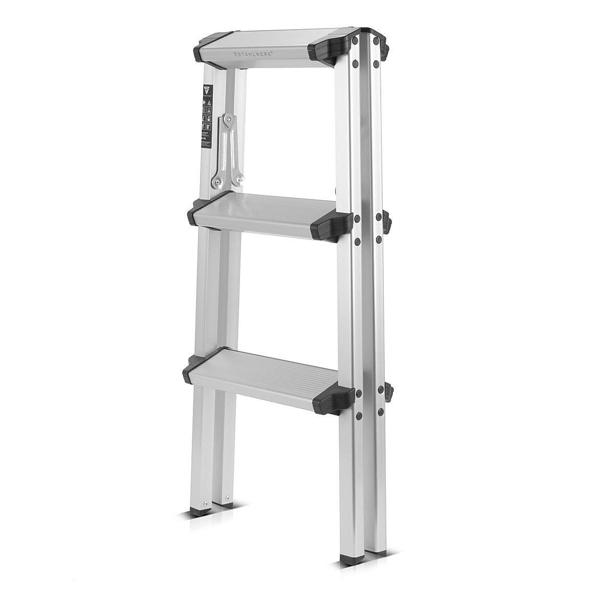 Escalera de tijera de aluminio STAHLWERK ALT-150 ST hasta 150 kg, 3 peldaños, altura de pie 72 cm, escalera de aluminio | Escalera plegable | Peldaño plegable | Escalera multiusos | Escalera de tijera con peldaños antideslizantes.