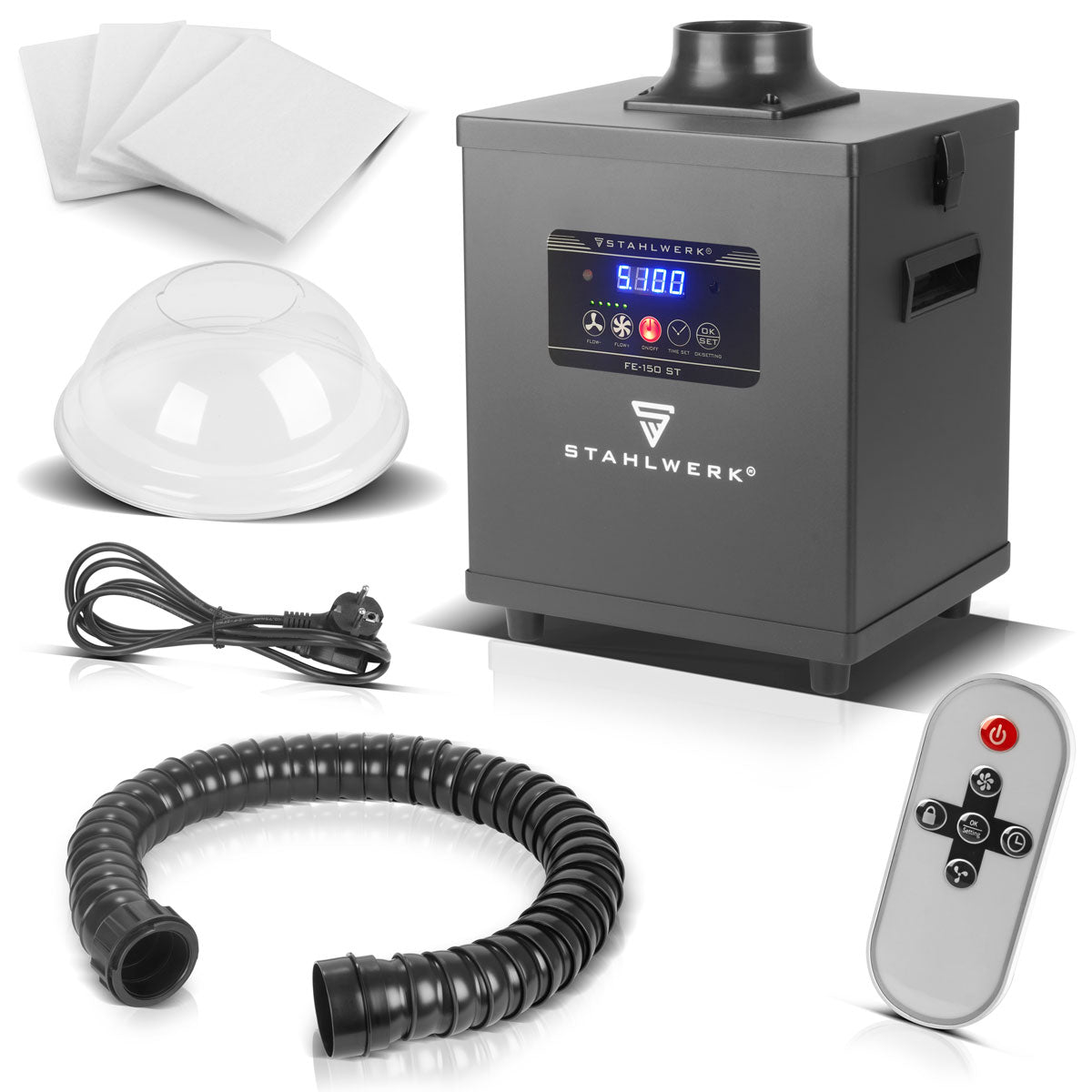 Désenfumage STAHLWERK FE-150 ST avec triple filtre et système d'aspiration 150 W | Absorbeur de fumée | Évent de fumée | Extraction des fumées de soudage et de brasage pour filtrer et extraire les fumées, les gaz et les vapeurs