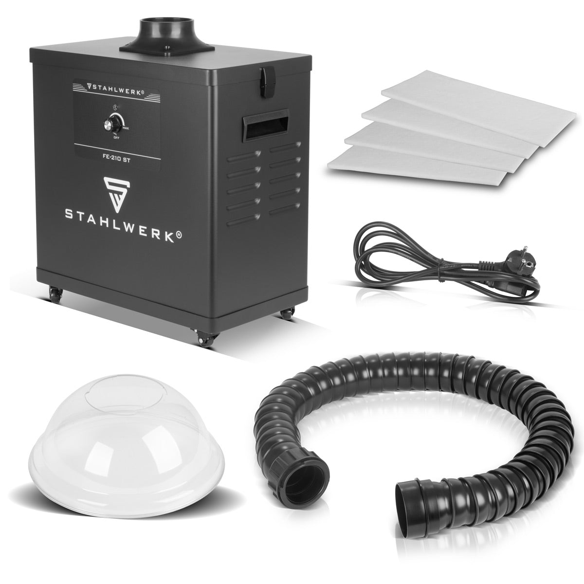 Désenfumage STAHLWERK FE-210 ST avec triple filtre et système d'aspiration 210 W | Absorbeur de fumée | Évent de fumée | Extraction des fumées de soudage et de brasage pour filtrer et extraire les fumées, les gaz et les vapeurs