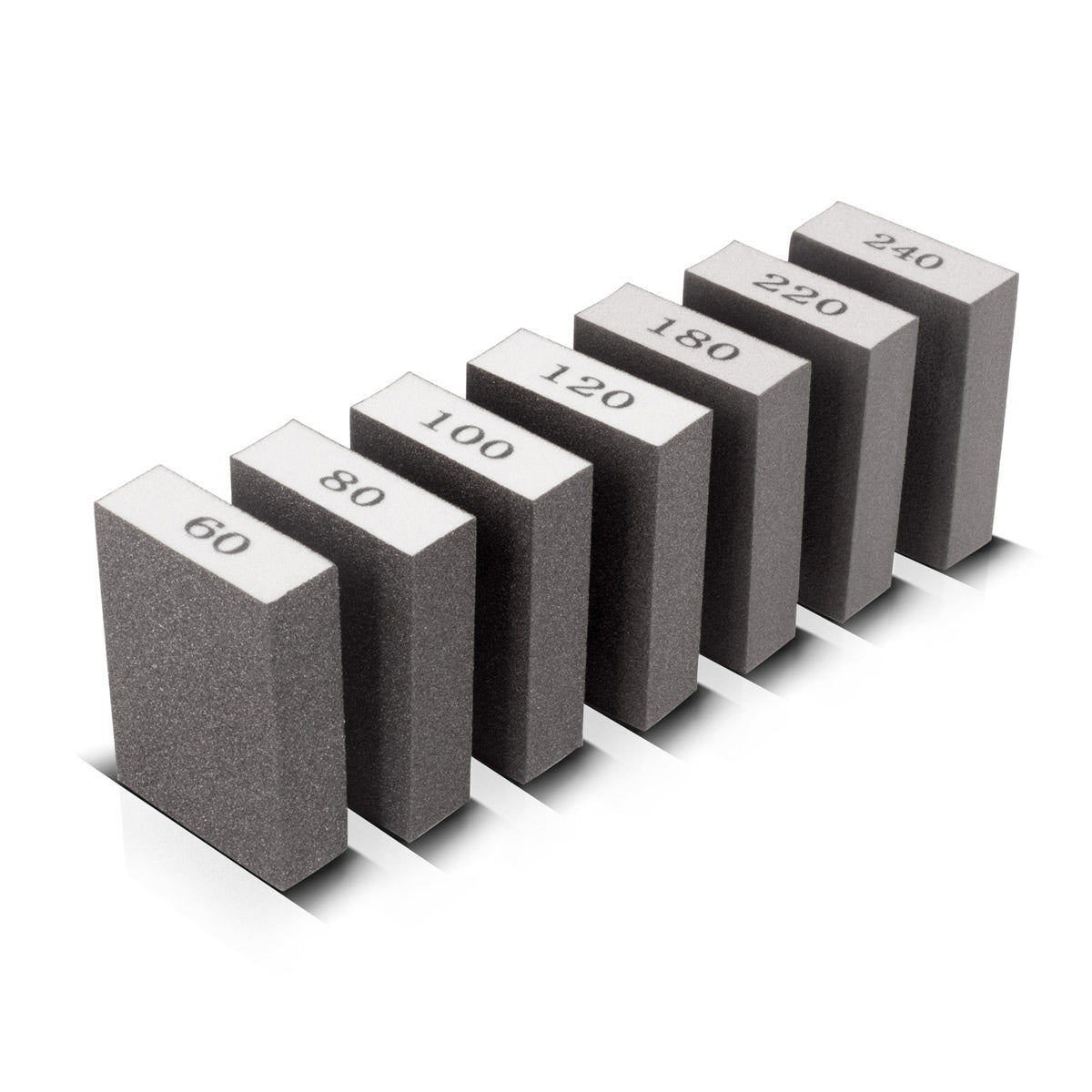 Set di 7 spugne abrasive STAHLWERK da 60 | 80| 100| 120| 180| 220| Blocchi abrasivi lavabili e riutilizzabili, grana 240 | Tamponi per levigatura | Blocchi abrasivi per levigare e lucidare
