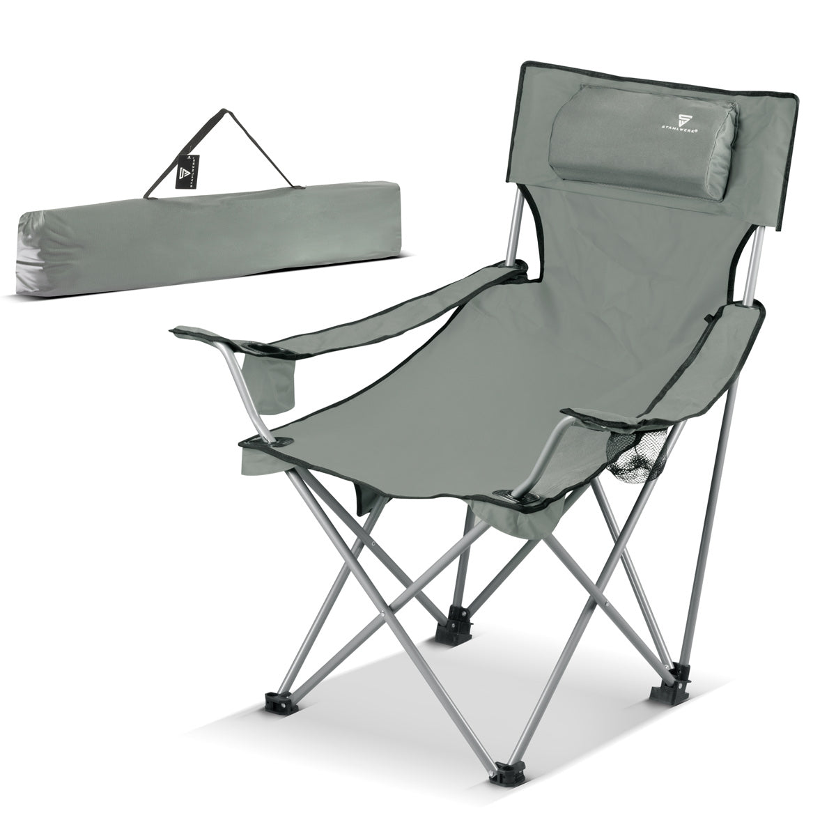 STAHLWERK camping chair CS-95 ST garden chair | Folding chair | folding chair | Fishing chair | Folding chair | folding chair | Fishing chair with armrest, side pocket, headrest, cup holders and transport bag