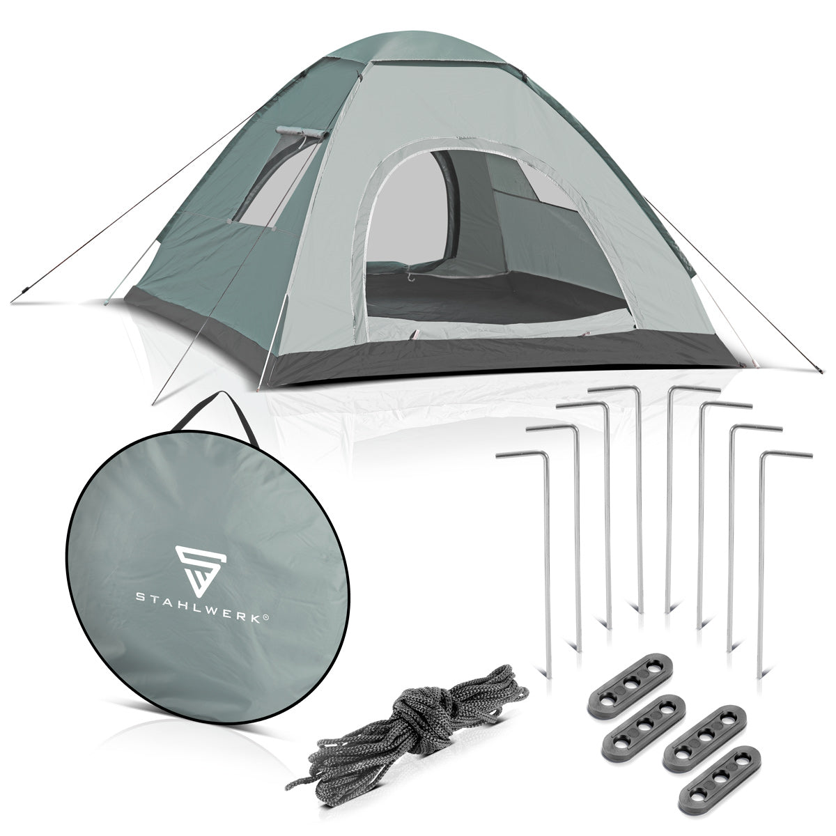 Tente de camping STAHLWERK Z-200 ST Tente pop-up à monter soi-même 200 x 200 cm | Tente pop-up | Tente igloo | tente pliante | Tente dôme | Tente de randonnée | Tente pour 2-3 personnes avec sac de transport