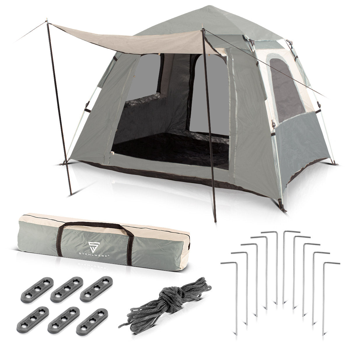 STAHLWERK camping tent Z-210 ST 210 x 160 cm self-assembly pop-up tent | Pop-up tent | Igloo tent | folding tent | Dome tent | Trekking tent | Tent for 1-2 people including transport bag
