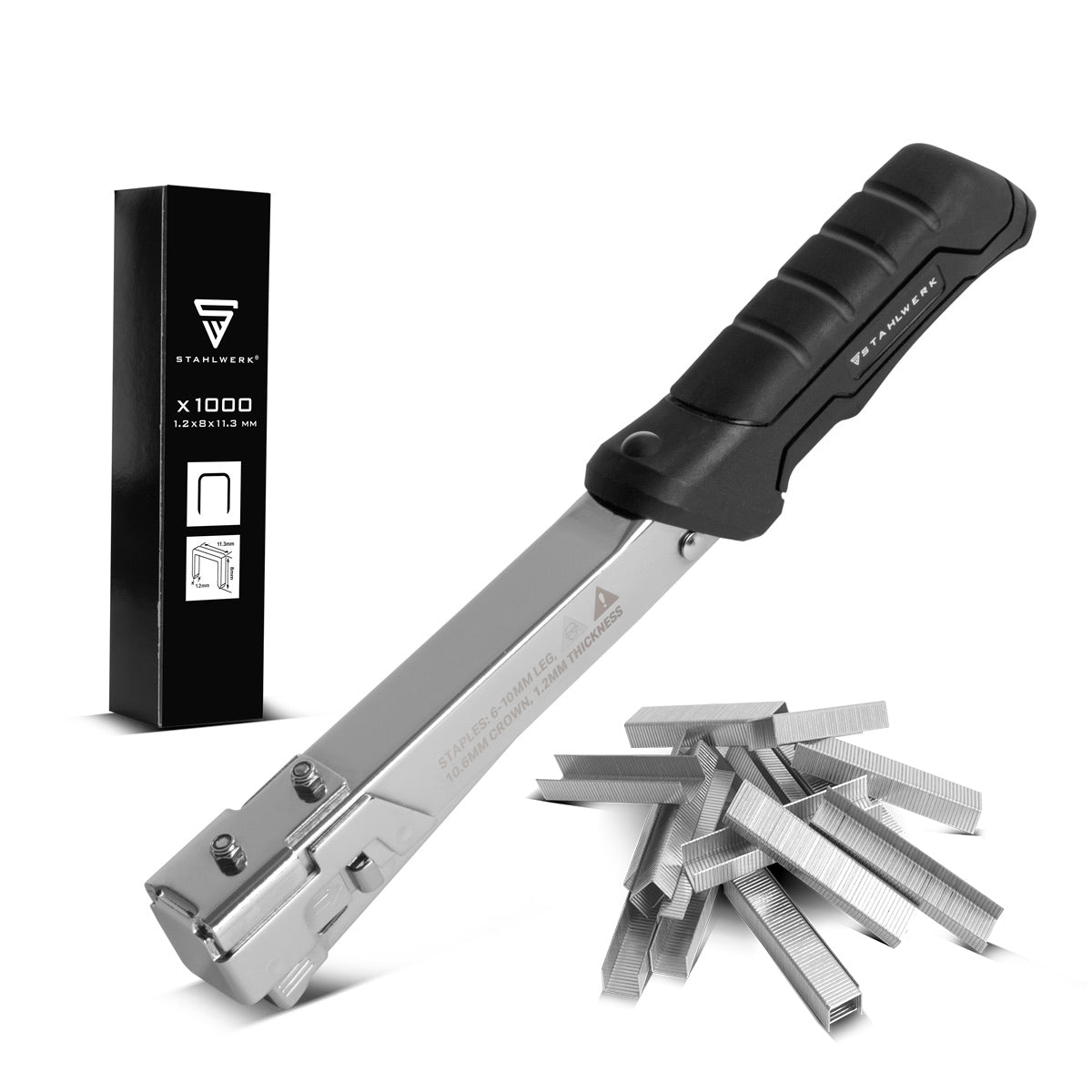 STAHLWERK hammer tacker with 1000 staples, professional tacker | Impact stapler | Hand stapler | Impact stapler | Hammer nailer | staple gun | Stapler for staples 6-10 mm type G