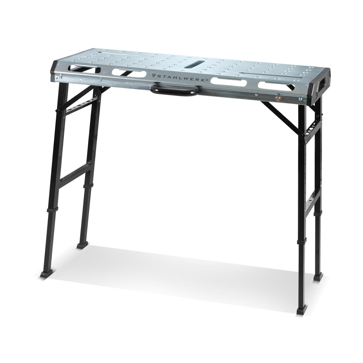 STAHLWERK Mobiler Schweißtisch AWT-930 ST 1068 x 532 mm Höhenverstellbare, klappbare Werkbank | Werktisch | Montagetisch mit 705 - 930 mm Hubbereich, 450 kg Tragkraft und D20 Lochplatte