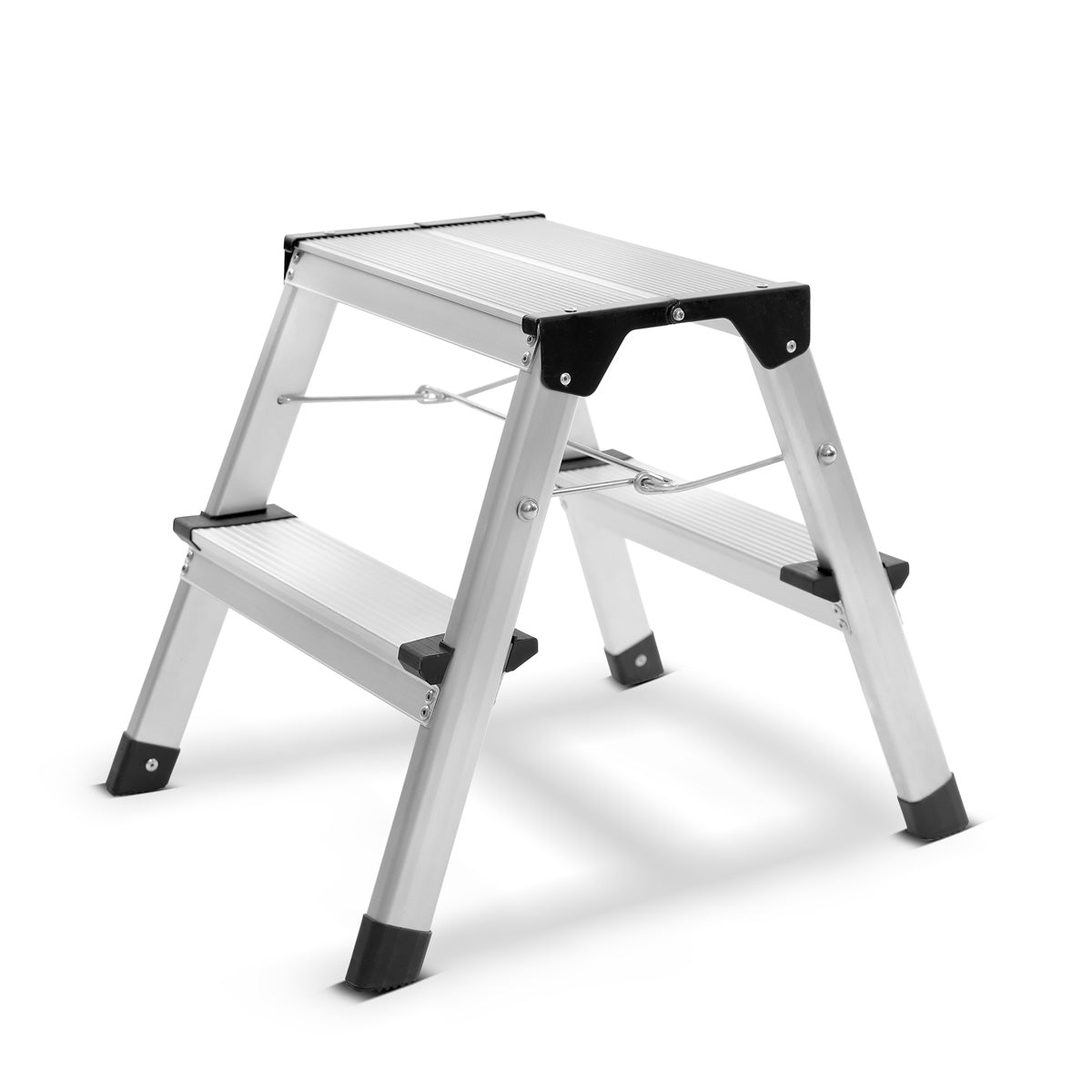 STAHLWERK step ladder TL-22 ST with 150 kg load capacity and 2 steps aluminum ladder | Folding ladder | Folding step | Multi-purpose ladder | Household Manager | Stepladder with non-slip rungs