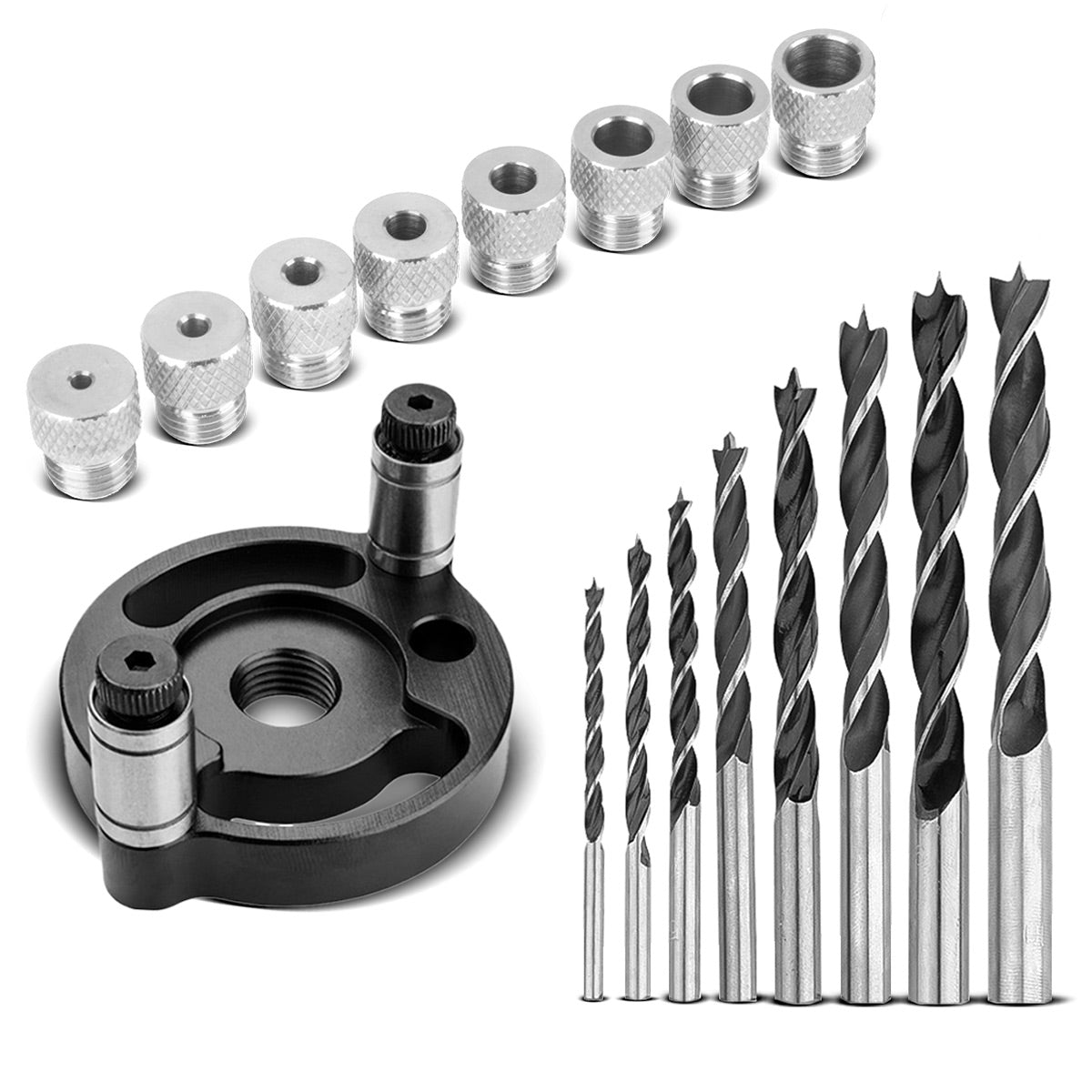 STAHLWERK dowel jig set with drill bushings and drill bits 3 | 4 | 5 | 6 | 7 | 8 | 9 | 10 mm self-centering dowel aid | Dowel gauge | Drilling template | Drill guide | Drilling aid | Drilling jig for wooden dowels