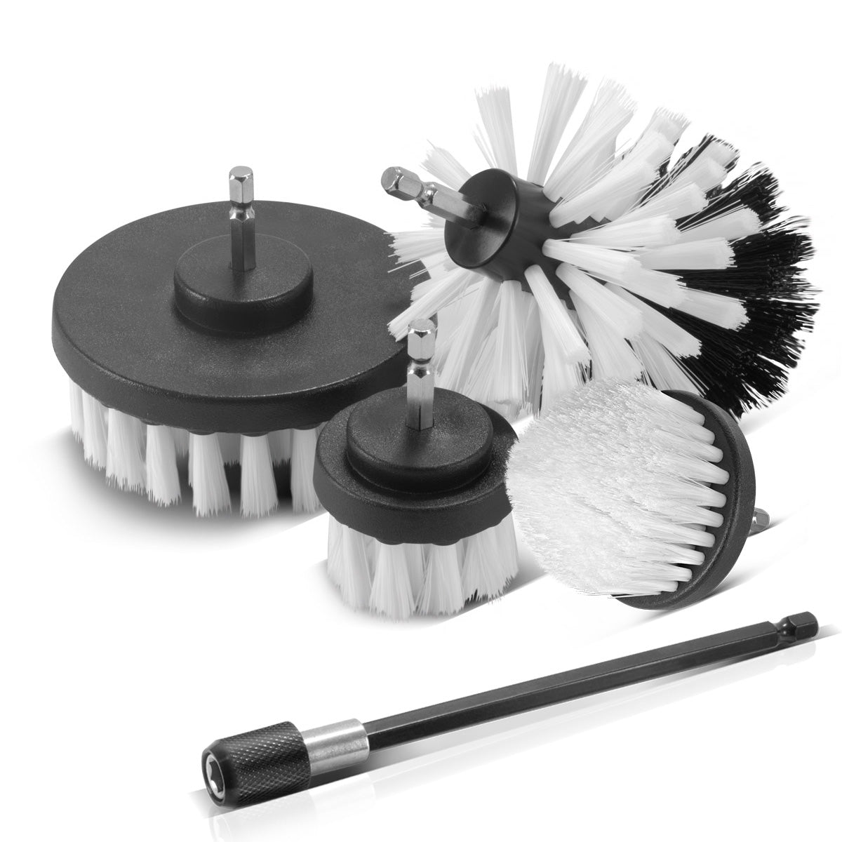Juego de 10 accesorios para cepillos STAHLWERK para atornilladores y taladros inalámbricos, cepillos para limpiar, pulir y detallar con soporte para puntas estándar, incluye adaptador de extensión