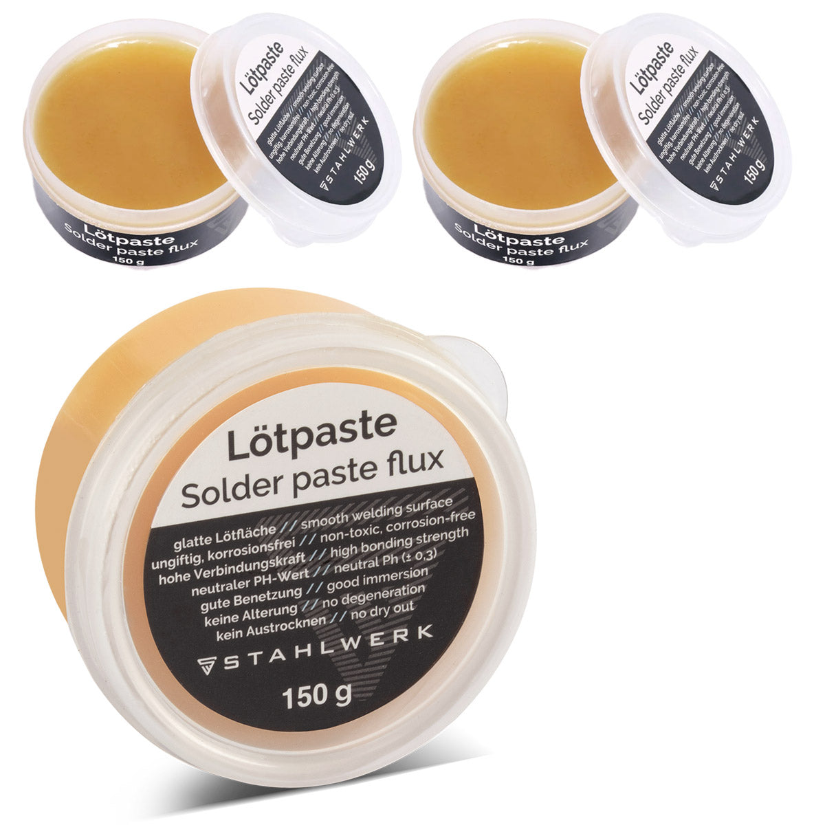 STAHLWERK 3 x Lötpaste in der wirtschaftlichen 150 g Dose sorgt für eine glatte Lötfläche und dank des integrierten Flussmittels für sauberes und effizientes Arbeiten beim Löten