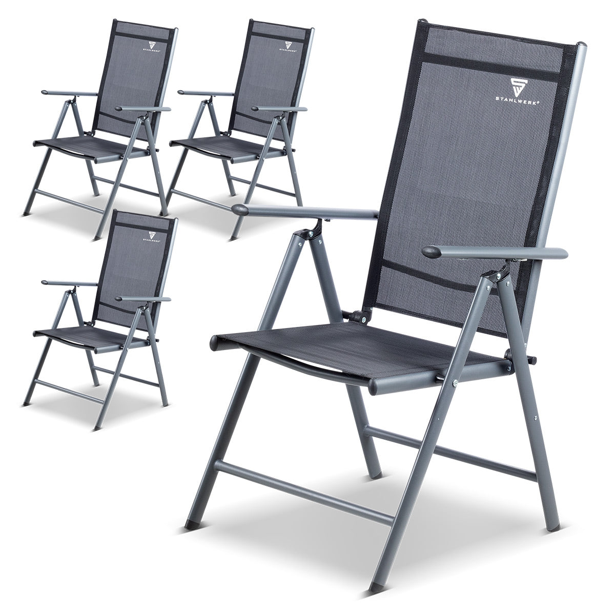 Sedia da campeggio STAHLWERK CS-103 ST Set di 4 sedie da giardino | Sedia pieghevole | sedia pieghevole | Sedia in alluminio | Sedia con schienale alto | Mobili da giardino | Sedia da pesca | Sedia da balcone con braccioli e schienale regolabile