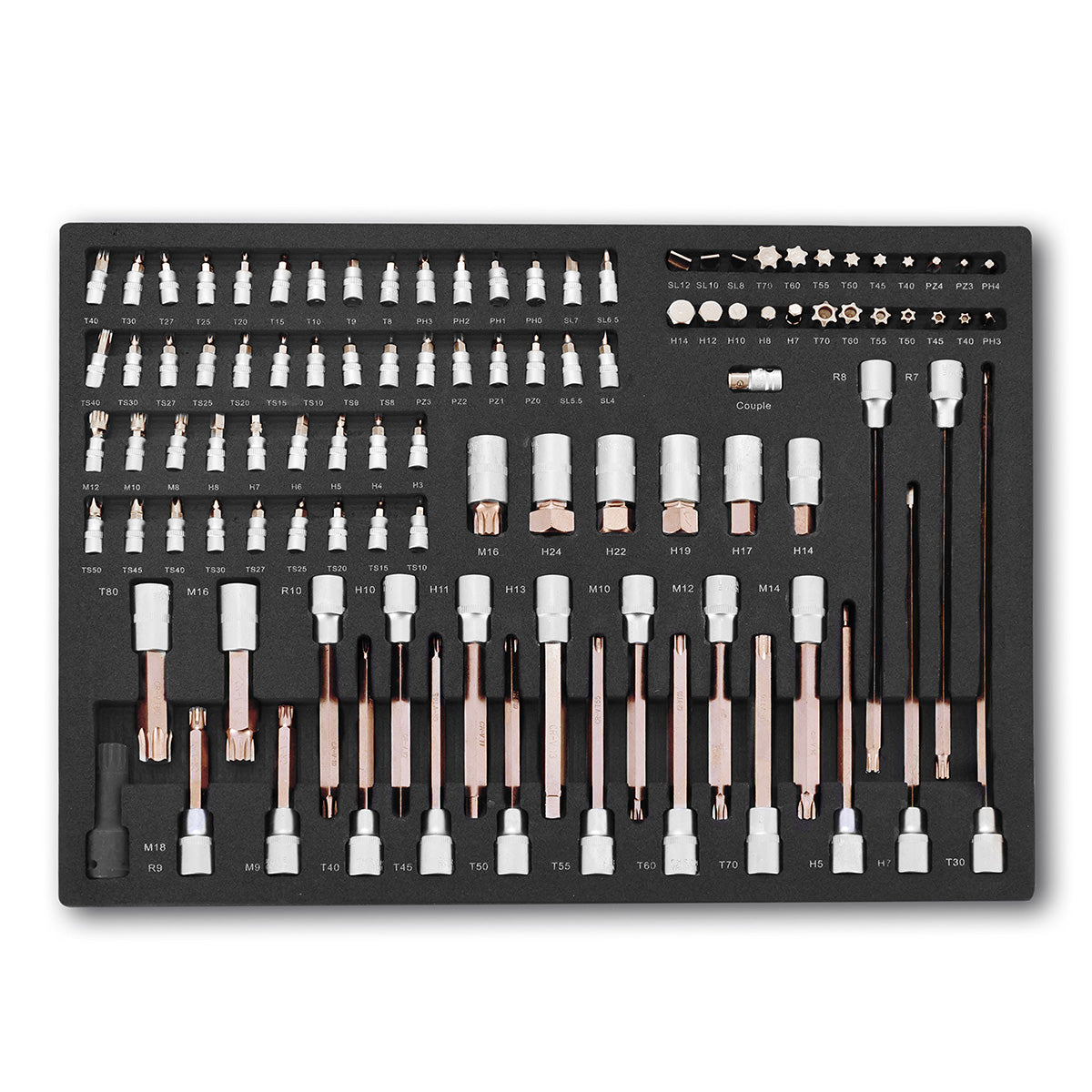 STAHLWERK 102-piece professional socket wrench set in workshop trolley insert | High quality CrV tool | Tool trolley insert | Perfect order | Bit and socket wrench set for reversible ratchets