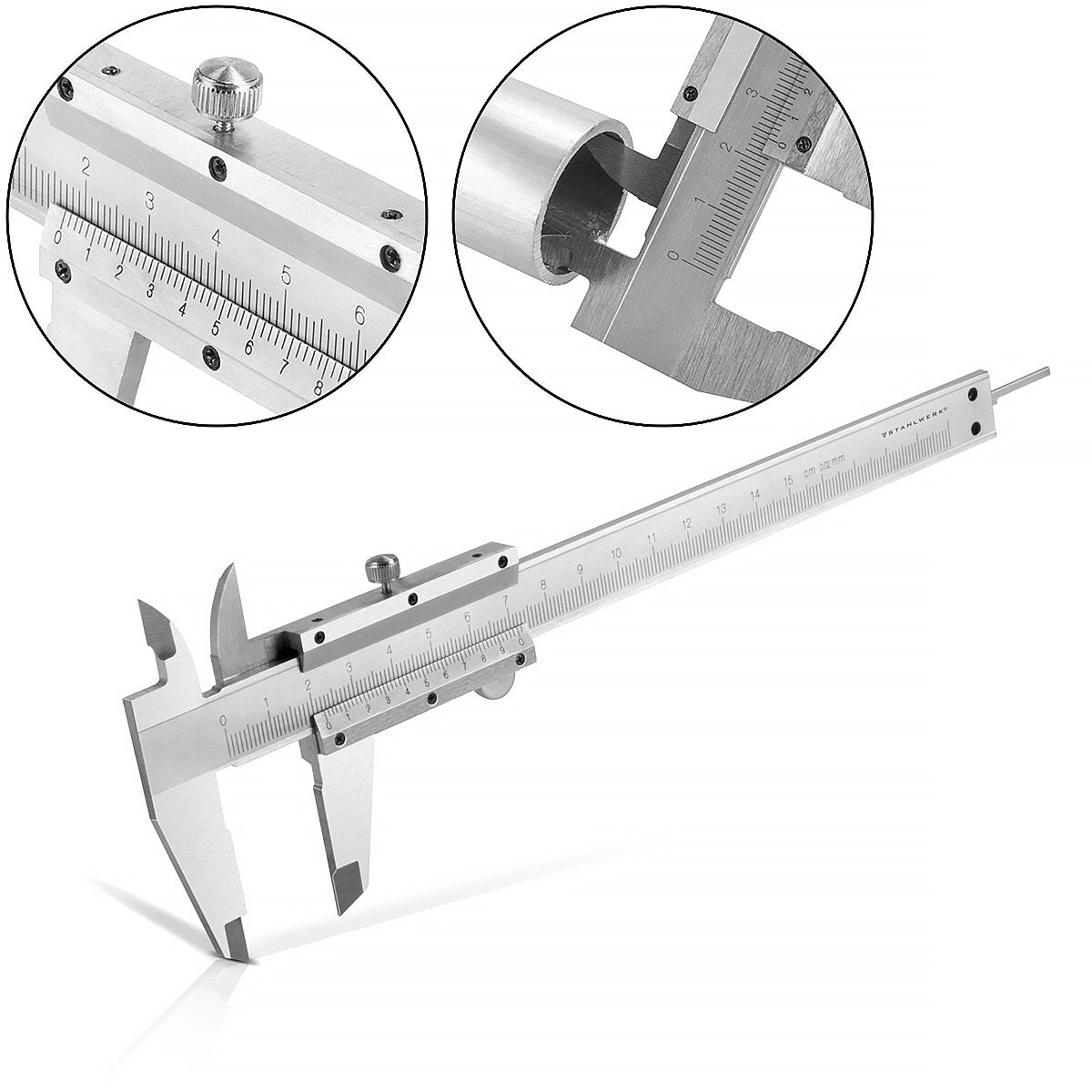 STAHLWERK caliper 0-150 mm DIN 862 caliper / measuring gauge made of hardened carbon steel for external, internal and depth measurements