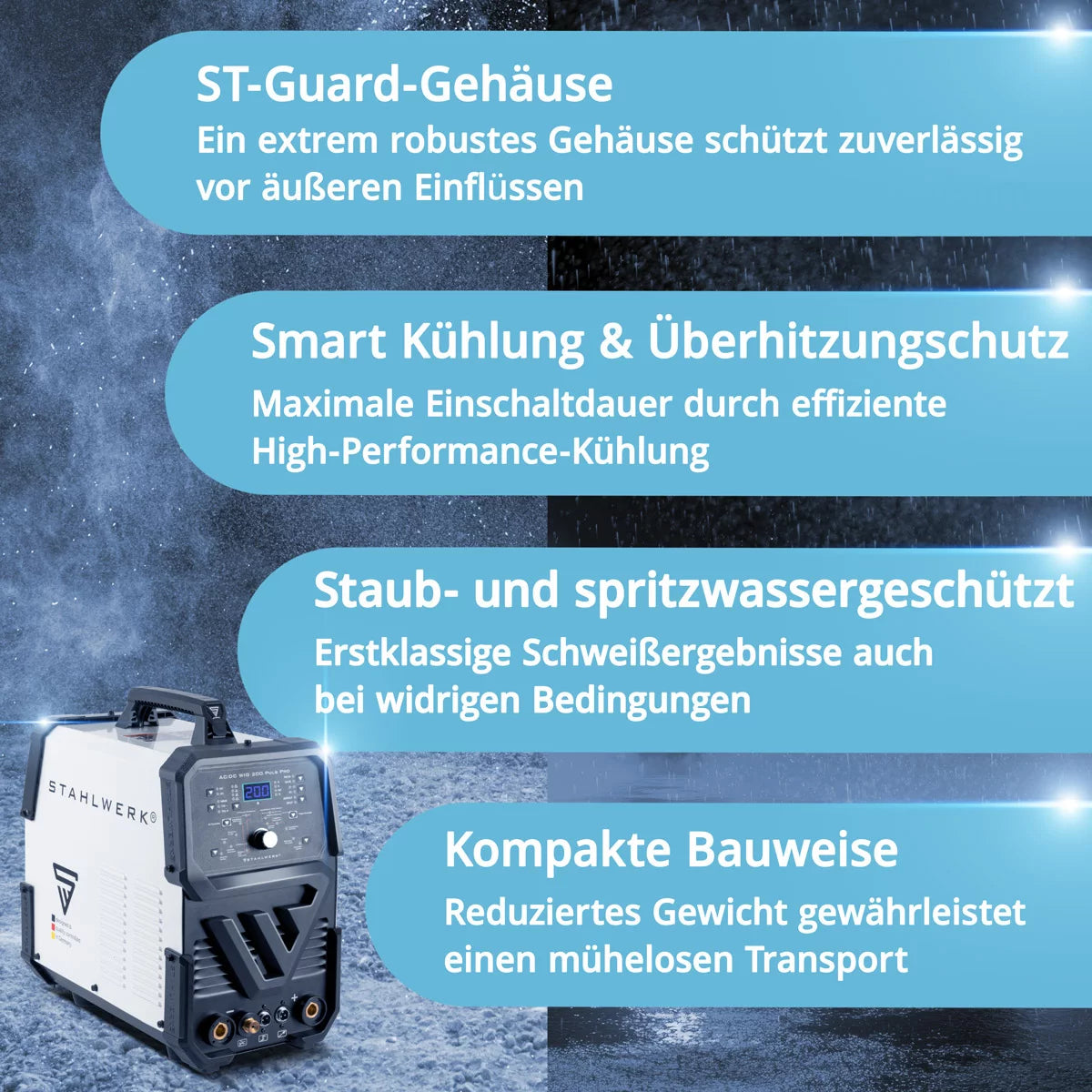 STAHLWERK AC/DC WIG 200 Puls Pro Vollausstattung - Digitales Schweißgerät | 200 Ampere, ARC/MMA Funktion, Job-Speicher und IGBT-Technologie, geeignet für Alu und Dünnblech
