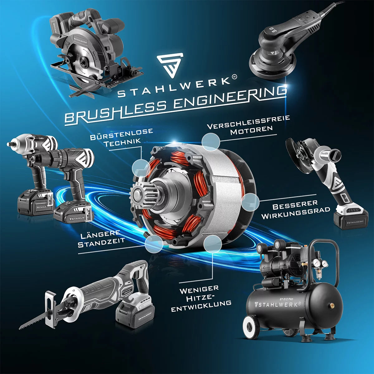 STAHLWERK Brushless Akku Drehschlagschrauber ADS-20 ST Solo | 20 Volt-System | Schlagschrauber | Akkuschrauber | ECHTE 500 Nm Drehmoment | 1/2 Zoll Aufnahme | verschleißfreier Motor | 7 Jahre Garantie