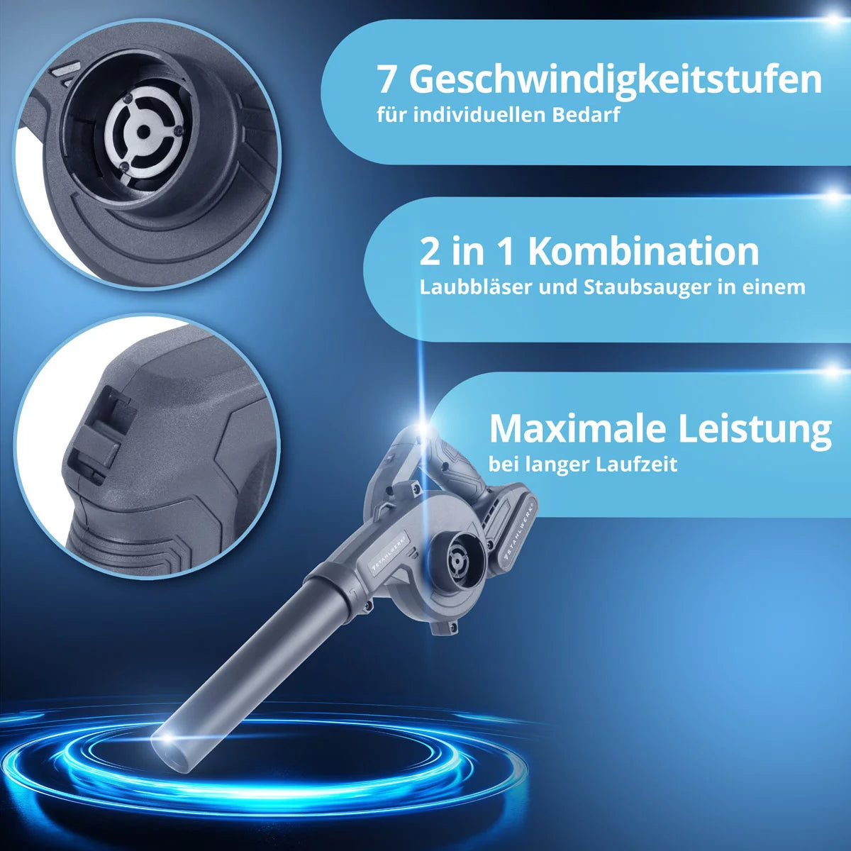 STAHLWERK mini-souffleur à batterie MAG-20 ST | Souffleur de feuilles sans fil 20 volts avec 2 Ah | Souffleur universel portable pour le nettoyage des jardins et des rues | Aspirateur à feuilles sans balais Souffleur compact 98 m/s | 0 - 18 000 tr/min