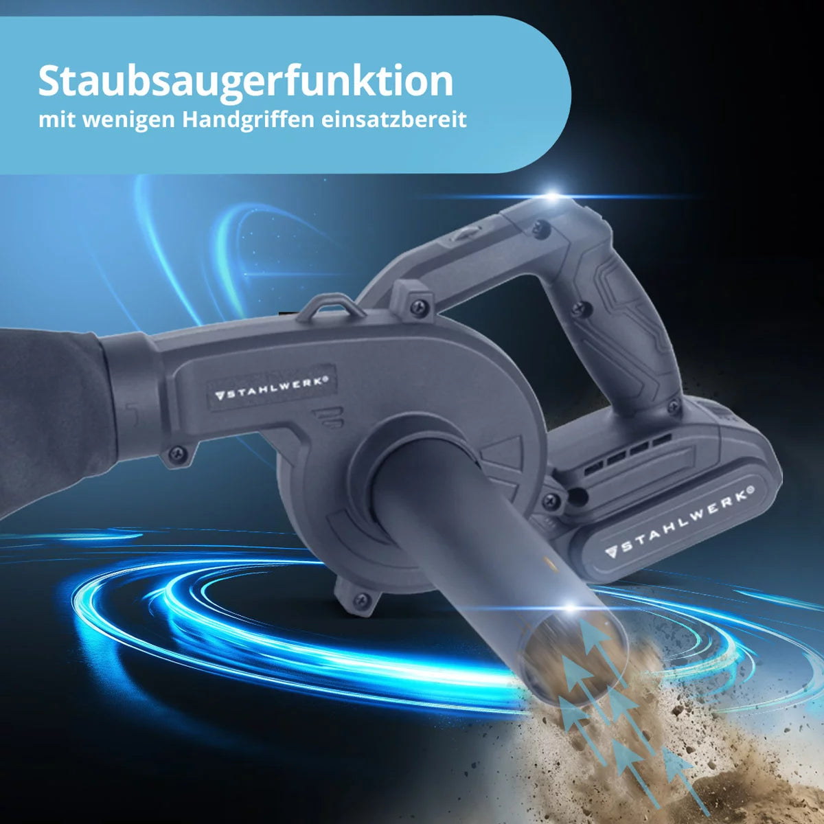 STAHLWERK mini-souffleur à batterie MAG-20 ST | Souffleur de feuilles sans fil 20 volts avec 2 Ah | Souffleur universel portable pour le nettoyage des jardins et des rues | Aspirateur à feuilles sans balais Souffleur compact 98 m/s | 0 - 18 000 tr/min