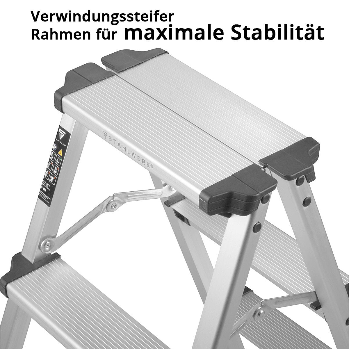 Escalera de tijera de aluminio STAHLWERK ALT-150 ST hasta 150 kg, 3 peldaños, altura de pie 72 cm, escalera de aluminio | Escalera plegable | Peldaño plegable | Escalera multiusos | Escalera de tijera con peldaños antideslizantes.