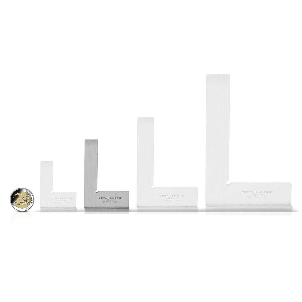 STAHLWERK stop square 90° 75 x 50 mm DIN 875/1 locksmith square / angle stop / precision square made of stainless steel