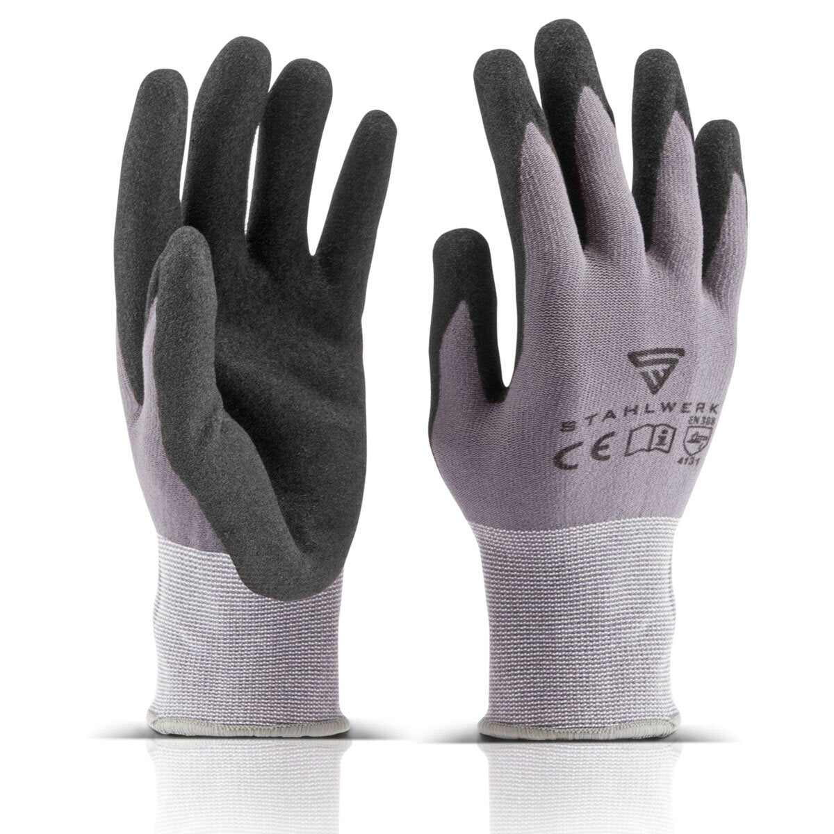 Guantes de trabajo y montaje STAHLWERK talla XL paquete de 5 / ropa de protección / robustos y resistentes de caucho nitrilo