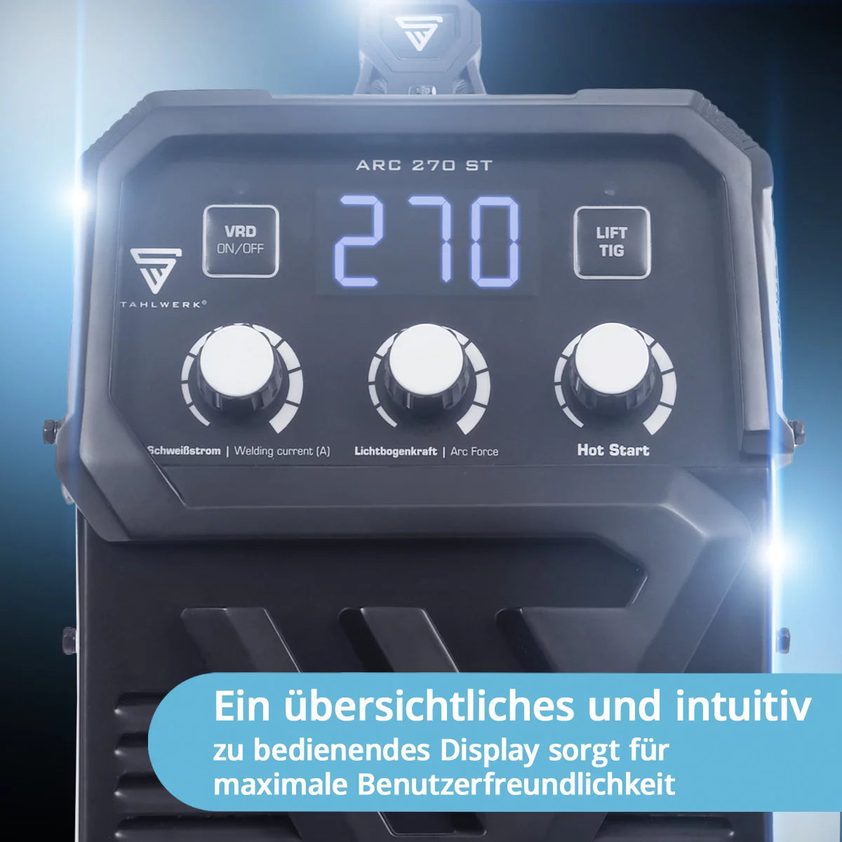 Saldatrice IGBT completamente attrezzata STAHLWERK ARC 270 ST Saldatrice DC MMA / E-hand, funzione lift-TIG con 270 A reali, molto compatta, 400 V, bianco