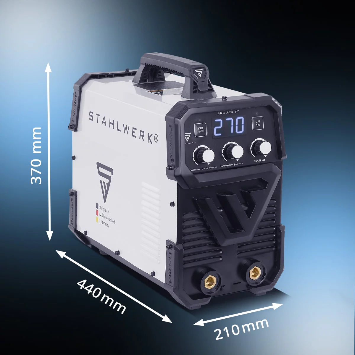 Saldatrice IGBT completamente attrezzata STAHLWERK ARC 270 ST Saldatrice DC MMA / E-hand, funzione lift-TIG con 270 A reali, molto compatta, 400 V, bianco