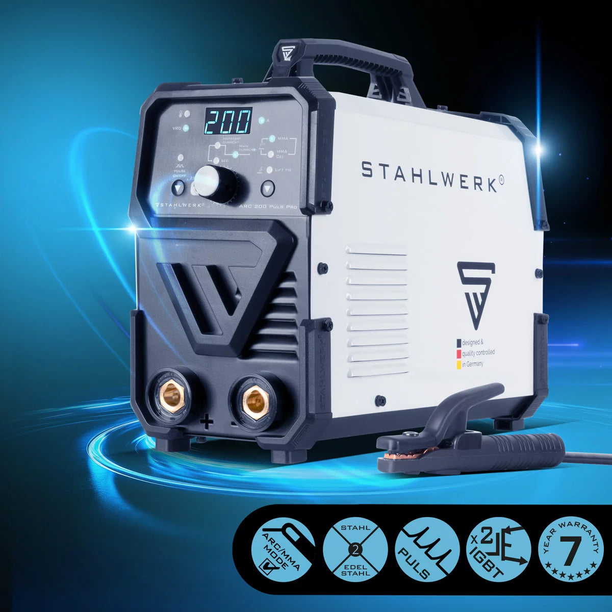 STAHLWERK ARC 200 Puls Pro Poste de soudage à électrode entièrement équipé, compact MMA | E-main | Onduleur Lift-TIG de 200 ampères, technologie IGBT et fonction impulsion