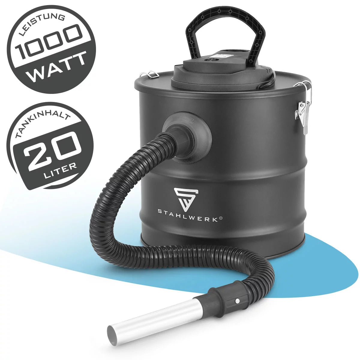 STAHLWERK ash vacuum cleaner VCL-1000 ST | Oven vacuum cleaner with 20 liter dirt container | 1000W power | Chimney vacuum cleaner with HEPA filter | Blowing function | For cold ash, oven, grill, workshop
