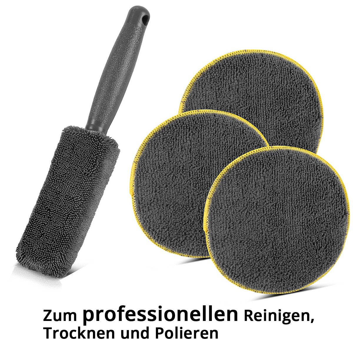 STAHLWERK Autoreinigungs-Set 9-teiliges Autopflege-Set | Aufbereitungs-Set | Autowasch-Set | Detailing-Set mit Mikrofaser-Tüchern, Felgenbürste, Waschhandschuh, Schwamm und Applikator-Pads