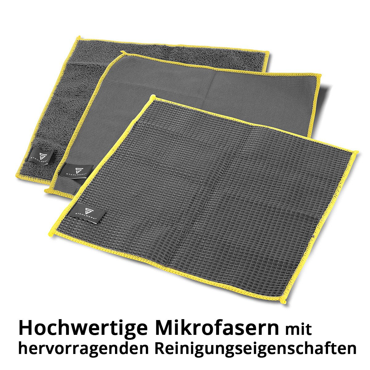 STAHLWERK Autoreinigungs-Set 9-teiliges Autopflege-Set | Aufbereitungs-Set | Autowasch-Set | Detailing-Set mit Mikrofaser-Tüchern, Felgenbürste, Waschhandschuh, Schwamm und Applikator-Pads