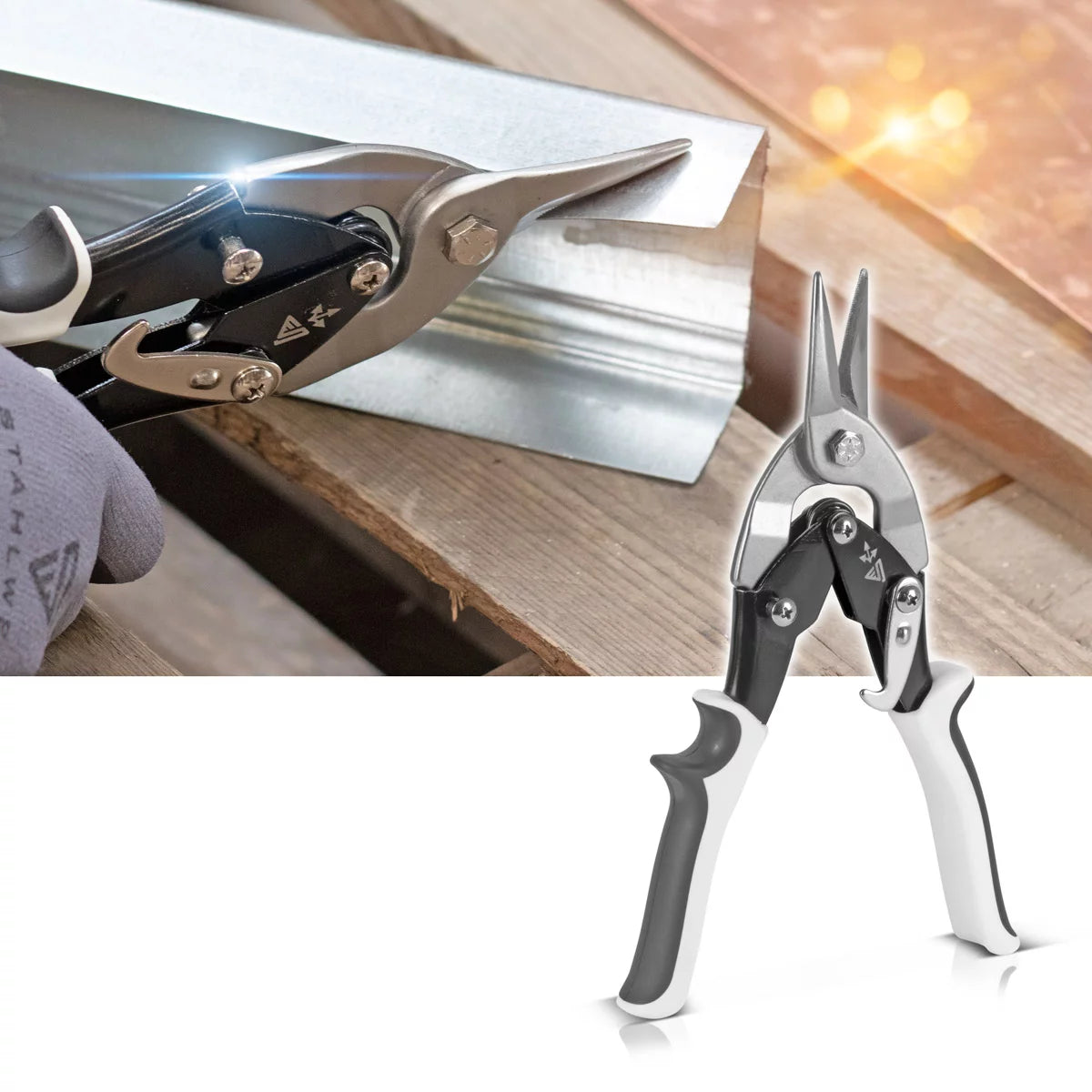 STAHLWERK Blechschere gerader Schnitt Profi-Metallschere | Blechschneider | Metallschneider zum professionellen Schneiden von Metallblechen