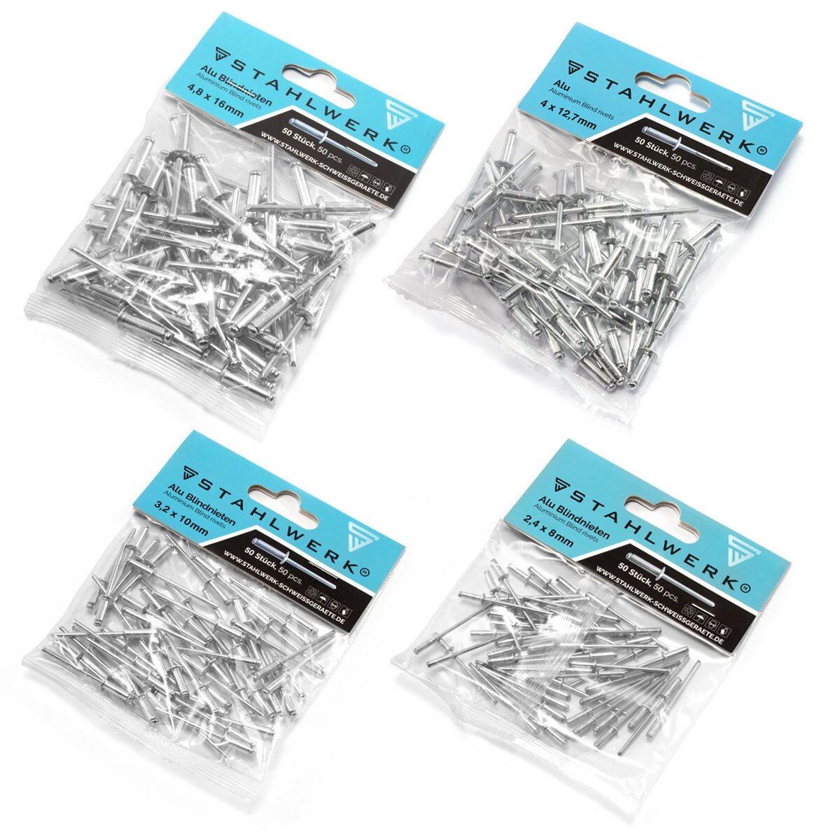 STAHLWERK HNZ-130 ST Robust professional lever rivet pliers and mandrel pliers / blind rivet pliers made of nickel-plated chrome molybdenum steel - 8-piece set including 200 rivets and 5 interchangeable inserts
