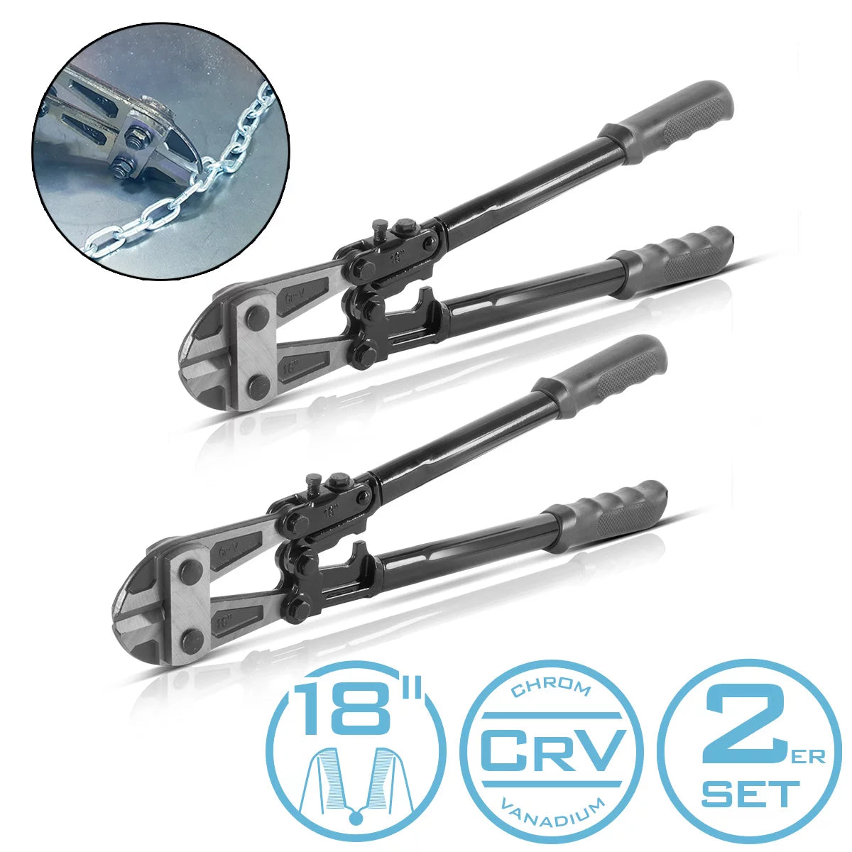 STAHLWERK Bolzenschneider 18" Chrom-Vanadium Profi-Bolzenschere 2er Set | Stahlschneider | Mattenschneider | Baustahlschere | Metallschneider mit gehärteten Schneidbacken