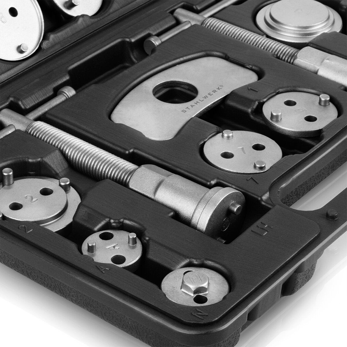 Juego de reiniciador de pistón de freno STAHLWERK 22 piezas reiniciador de pistón de pinza de freno | Restablecimiento de frenos | Restablecimiento del pistón | Juego de herramientas de reajuste para pistones de pinzas de freno de automóviles