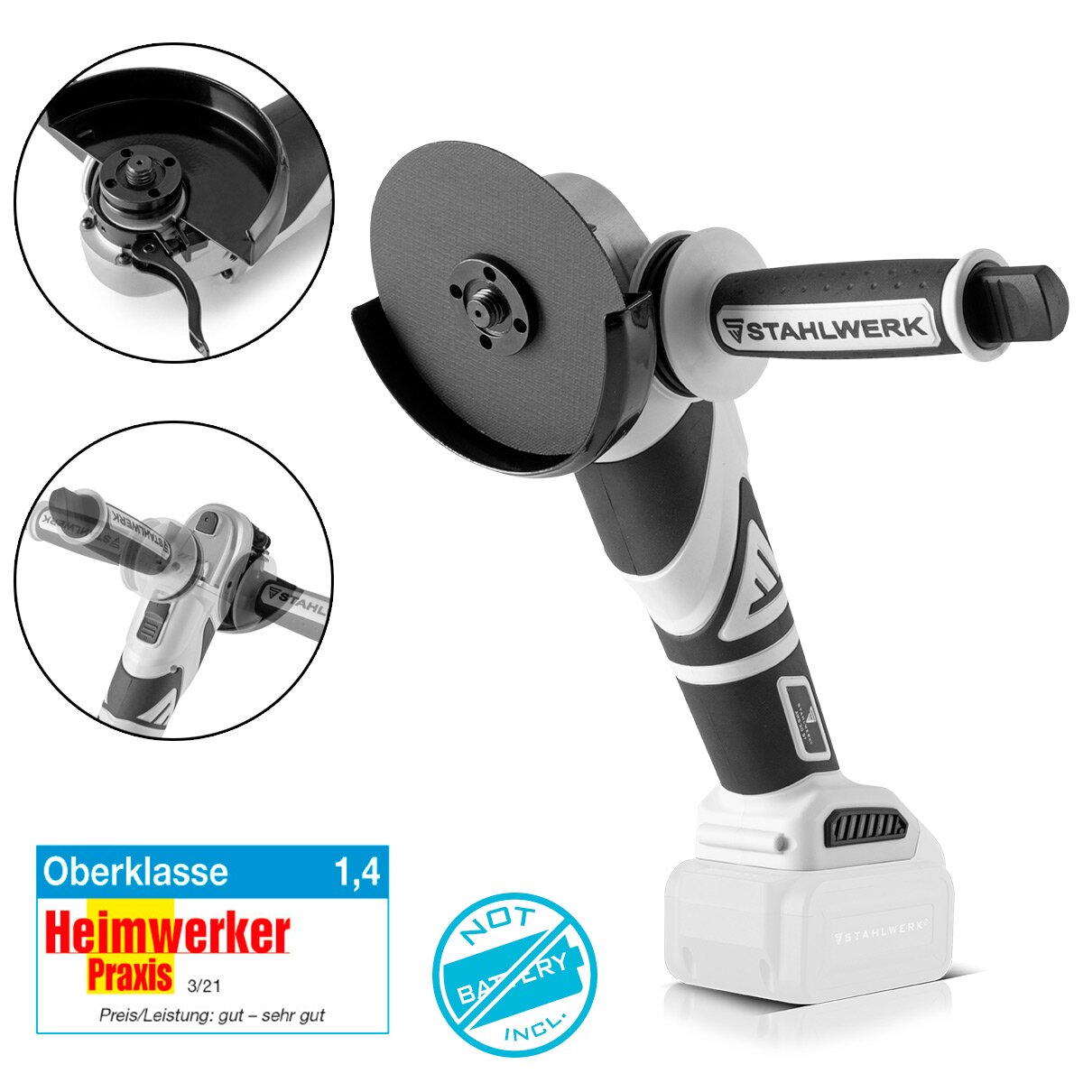 Amoladora angular inalámbrica sin escobillas STAHLWERK AWS-20 ST Solo | sistema de 20 voltios | 0 - 7500 min-1 | Tamaños de disco 115 mm y 125 mm | Amoladora de corte | Bruja de separación | Garantía de 7 años