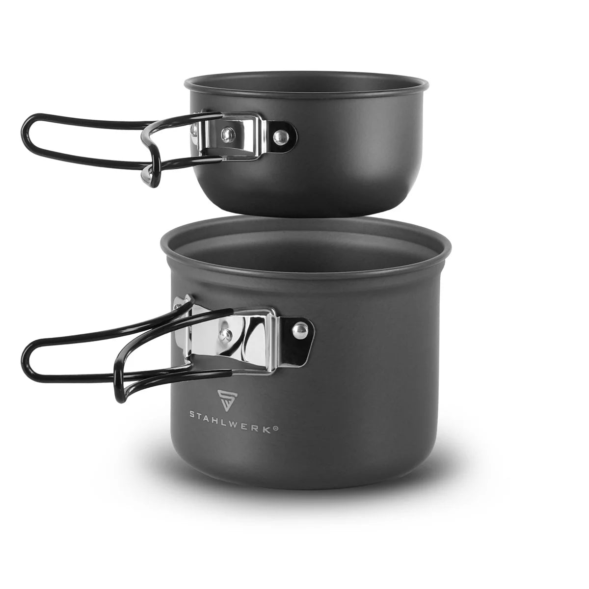 Set di pentole da campeggio STAHLWERK | Set completo di stoviglie da campeggio in alluminio con pentola, padella, fornello a gas, ciotole in plastica e posate | set da cucina per esterni di alta qualità