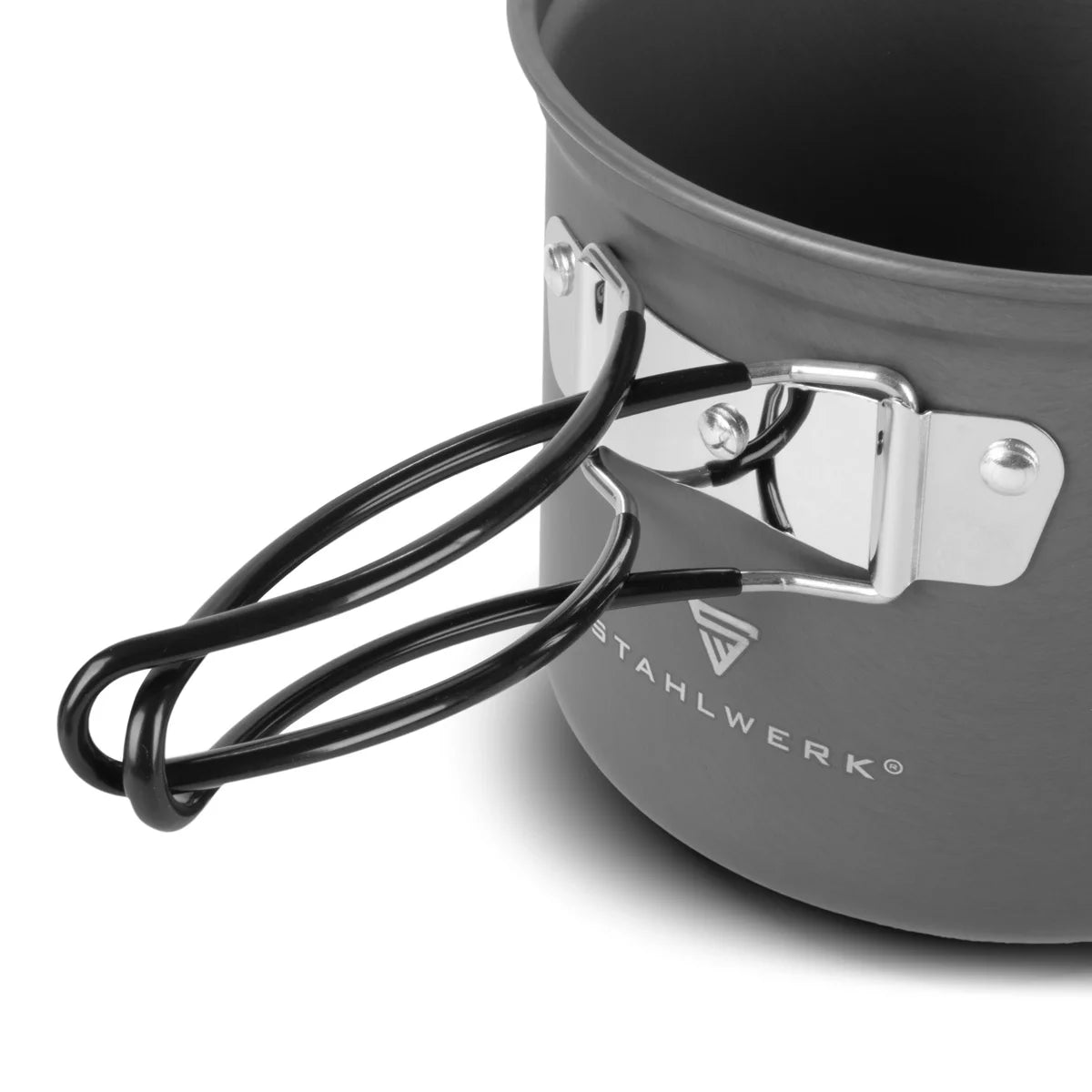 Set di pentole da campeggio STAHLWERK | Set completo di stoviglie da campeggio in alluminio con pentola, padella, fornello a gas, ciotole in plastica e posate | set da cucina per esterni di alta qualità