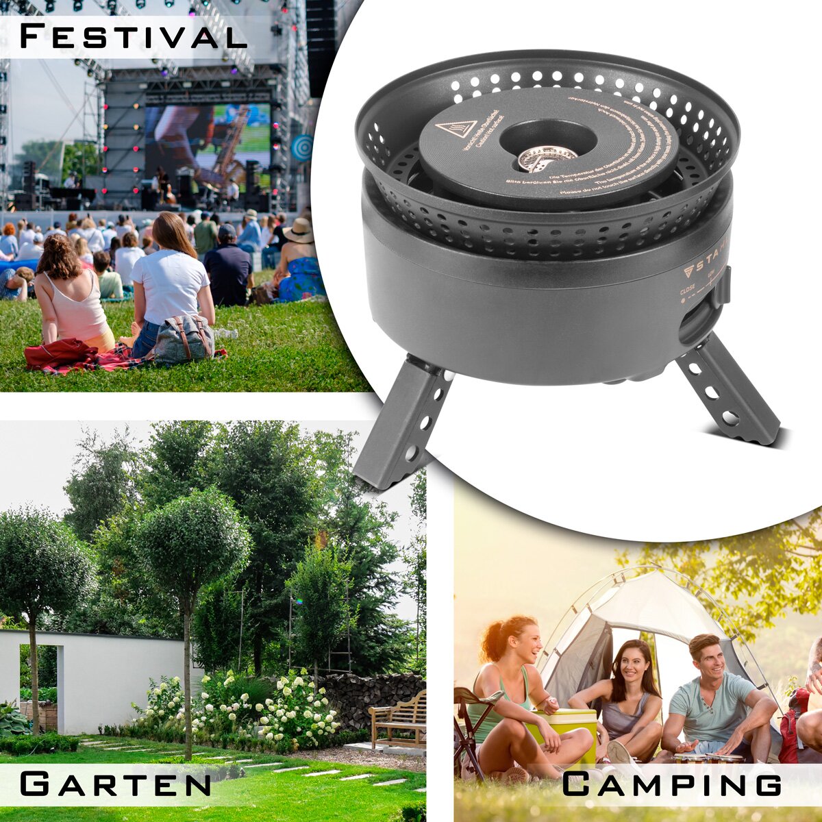 STAHLWERK camping stove CK-700 ST 2-in1 electric and gas stove | Outdoor stove | Camping tableware | Cartridge cooker | Camping cooking set with pot and pans
