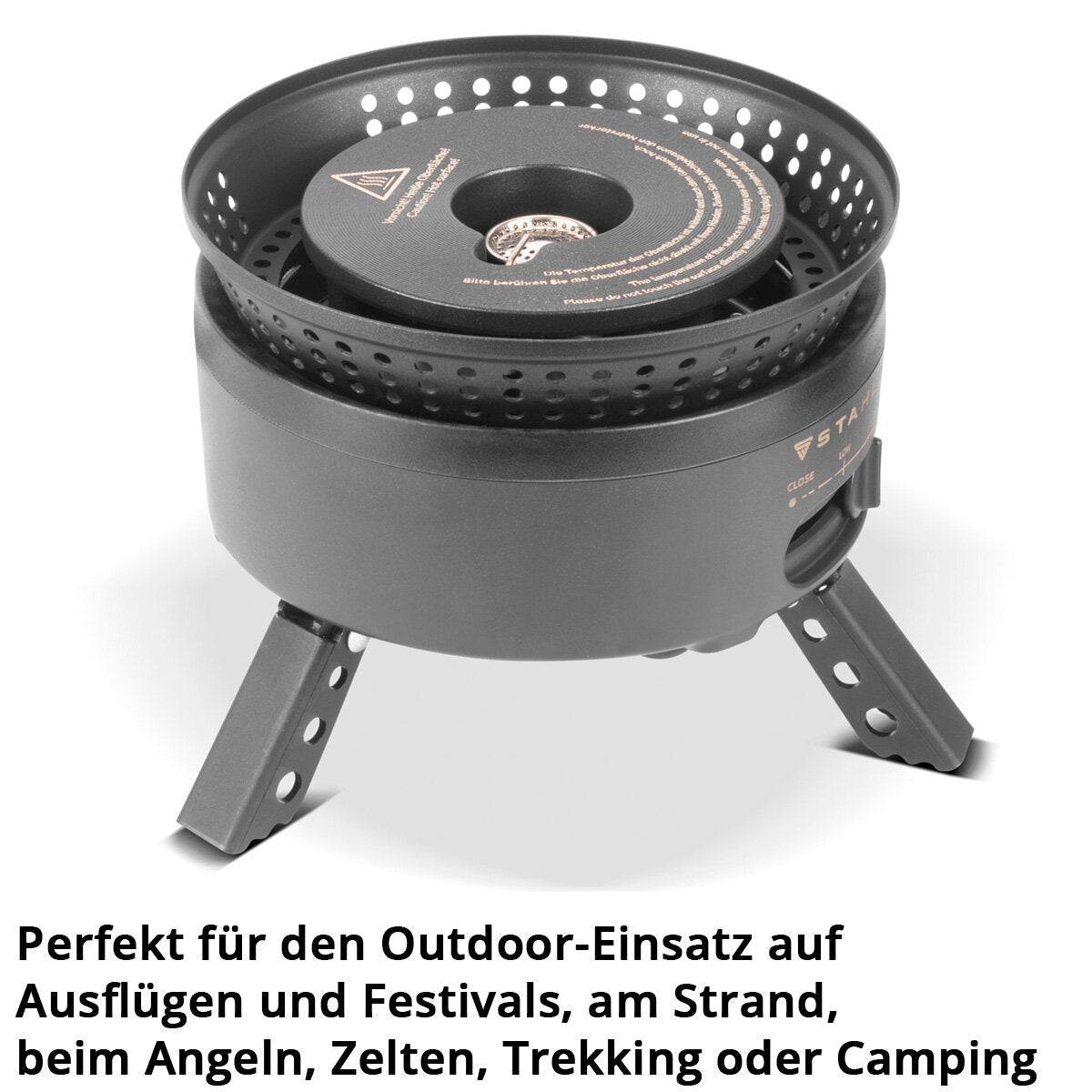 STAHLWERK camping stove CK-700 ST 2-in1 electric and gas stove | Outdoor stove | Camping tableware | Cartridge cooker | Camping cooking set with pot and pans