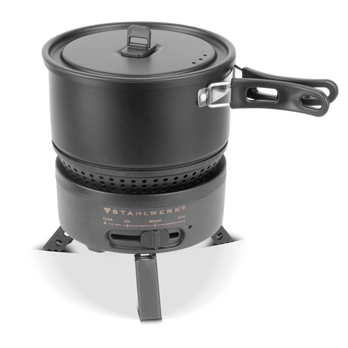 STAHLWERK camping stove CK-700 ST 2-in1 electric and gas stove | Outdoor stove | Camping tableware | Cartridge cooker | Camping cooking set with pot and pans
