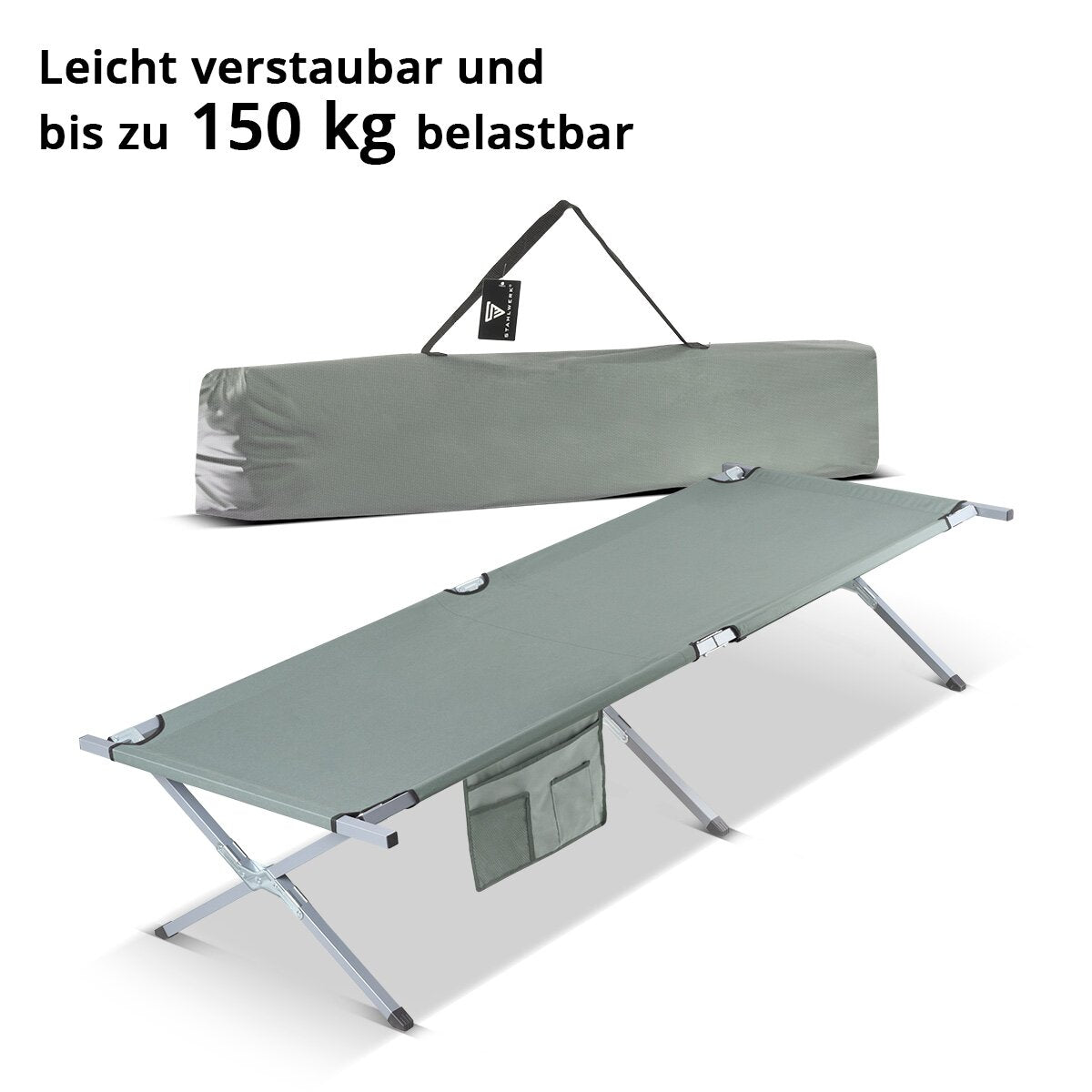 STAHLWERK tumbona de camping CL-190 ST cama plegable con capacidad de carga de 150 kg Cama de camping de 190 x 63 cm | cama plegable | cama plegable | Tumbona plegable | Cama de invitados | Tumbona plegable con bolsa de transporte.