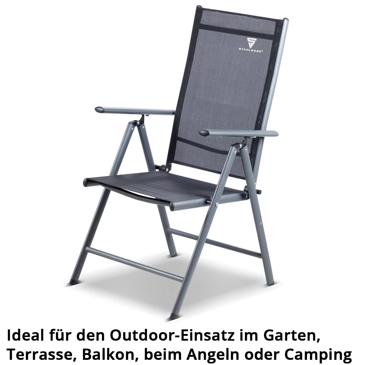 STAHLWERK Campingstuhl CS-103 ST 4er Set mit Campingtisch CT-30 ST Tischgarnitur | Campingmöbel | Gartenstuhl | Klappstuhl | Klappsessel | Aluminiumstuhl | Hochlehner | Terrassenmöbel