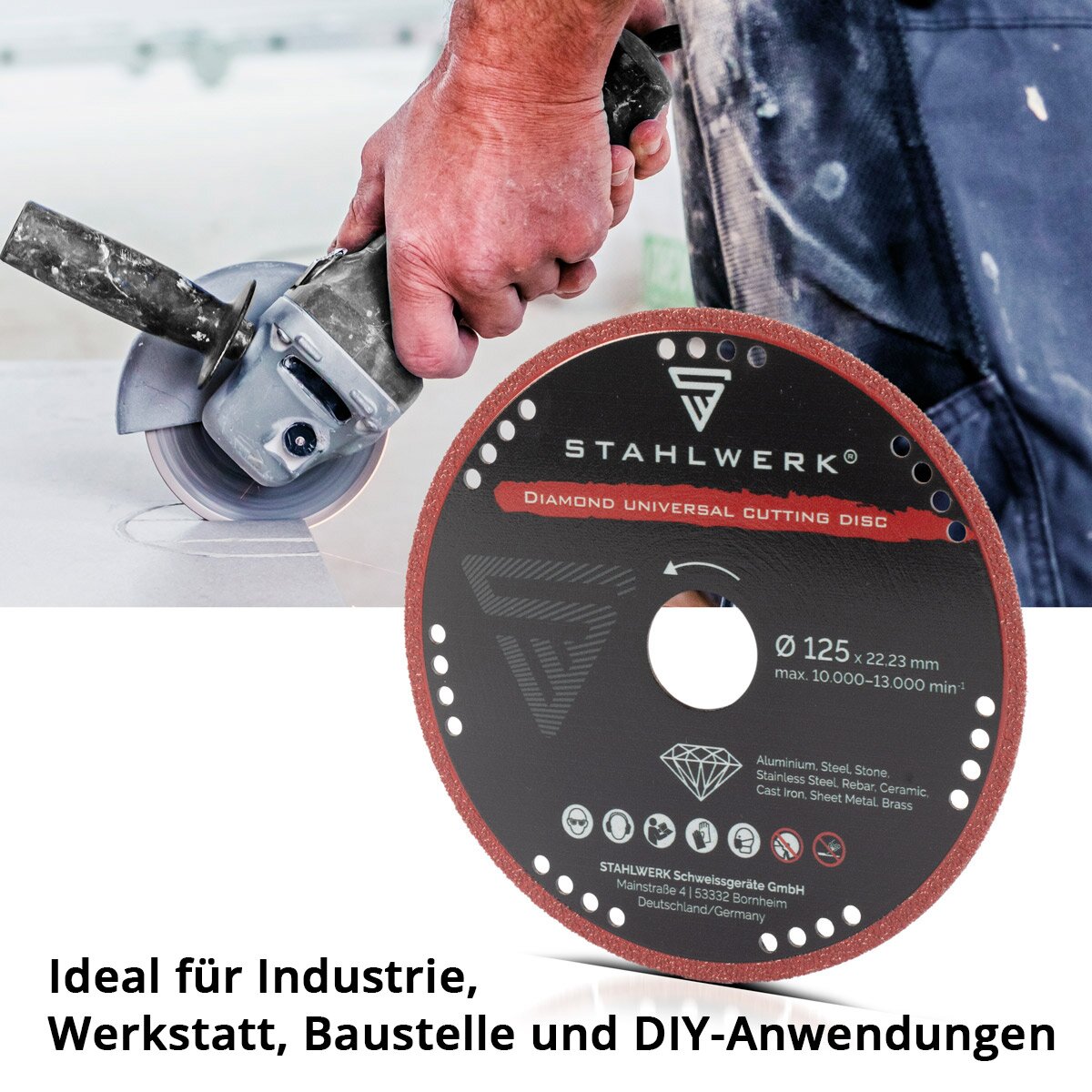 STAHLWERK Diamant Universal Trennscheibe 125 x 22,23 mm | Aluminium, Stahl, Stein, Glas | Hohe Schnittpräzision & lange Lebensdauer