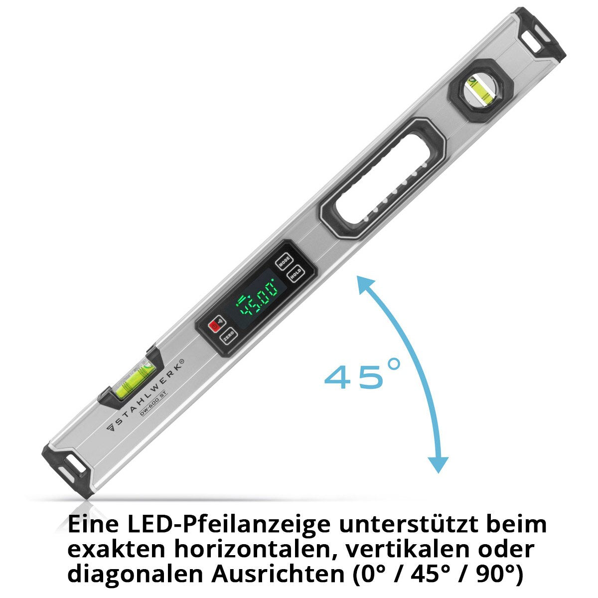 STAHLWERK Digitale Wasserwaage DW-600 ST aus Aluminium mit 600 mm Länge magnetische Richtwaage | Magnet-Wasserwaage | Aluminium-Wasserwaage | Digital-Wasserwaage | Winkelmesser